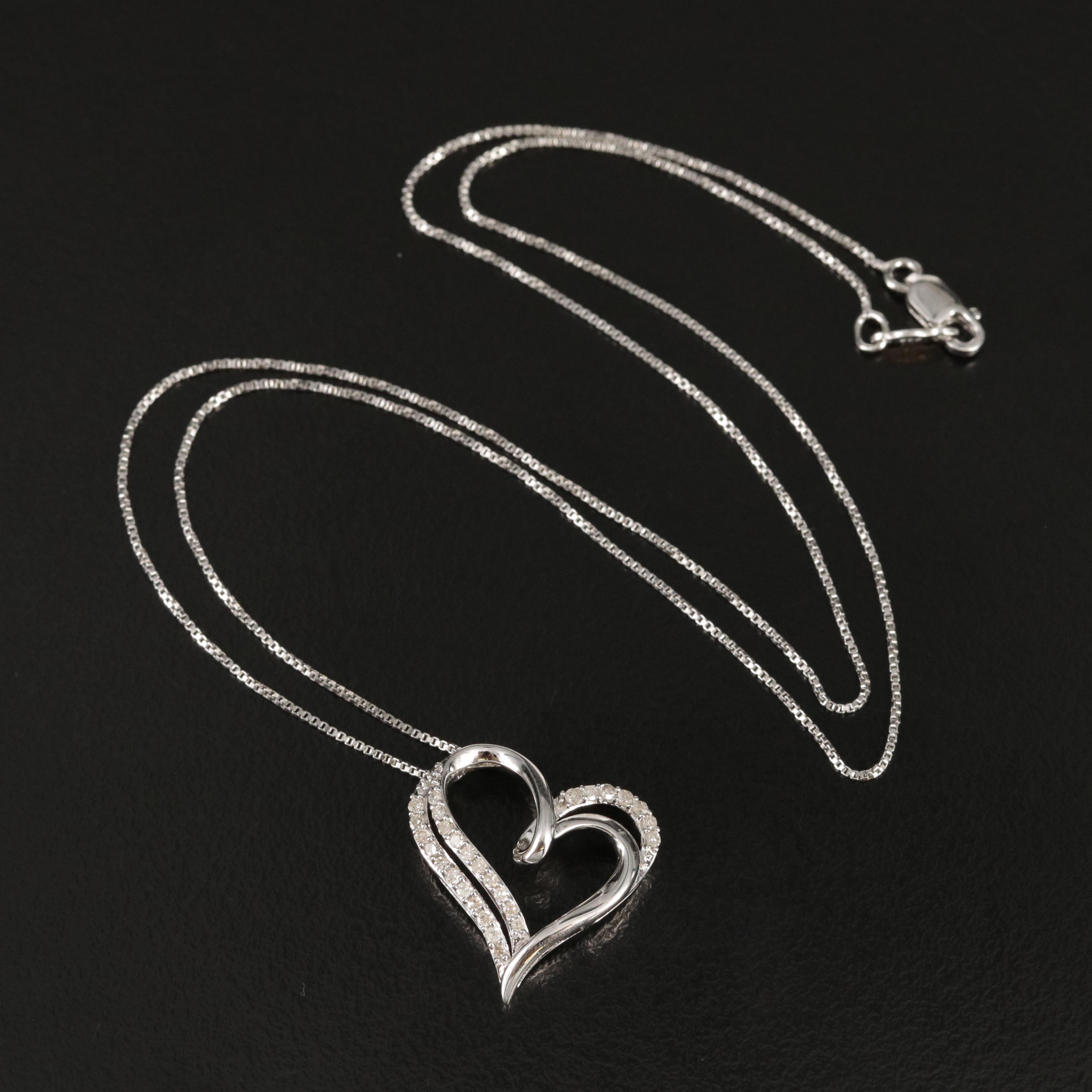 Sterling Diamond Double Heart Pendant Necklace