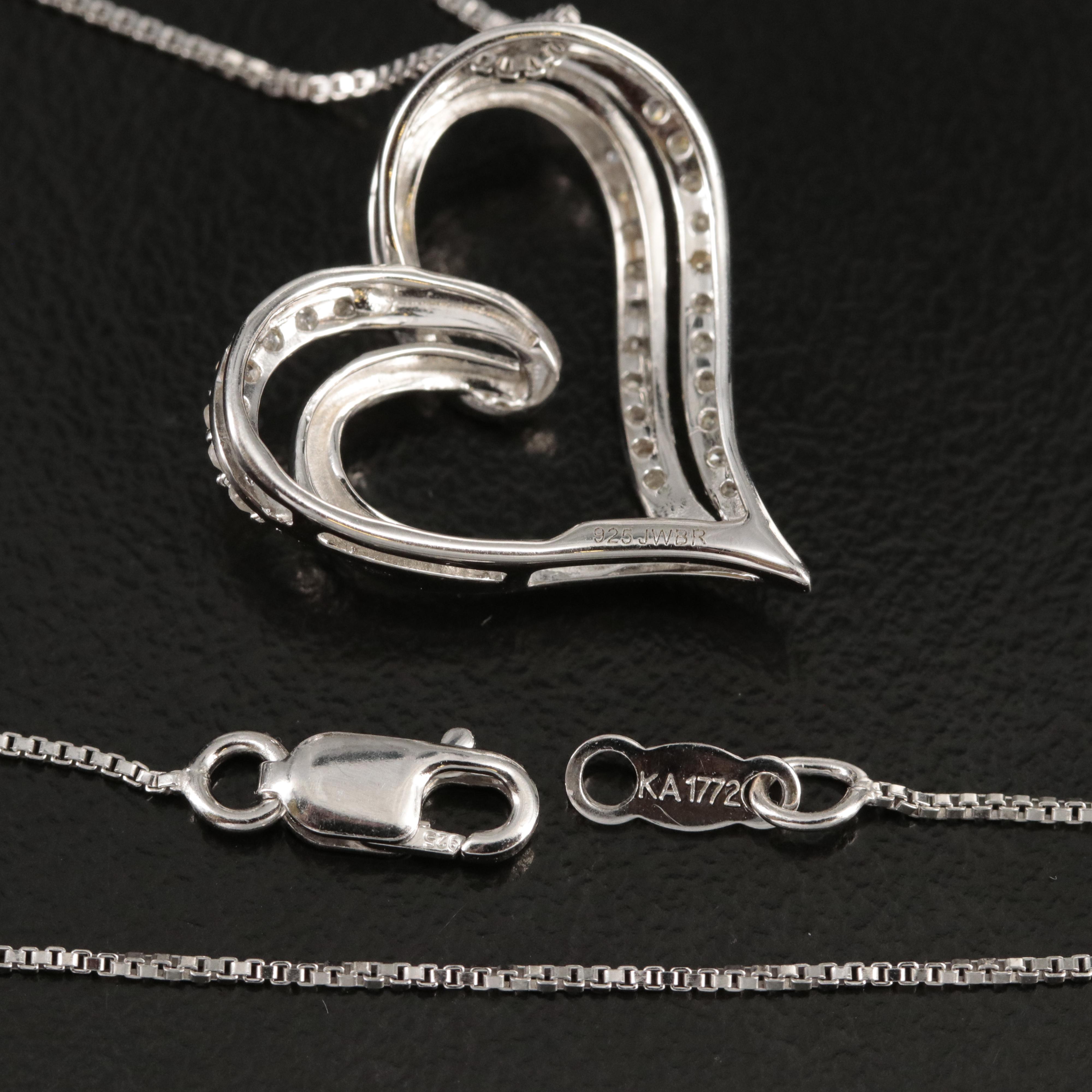 Sterling Diamond Double Heart Pendant Necklace
