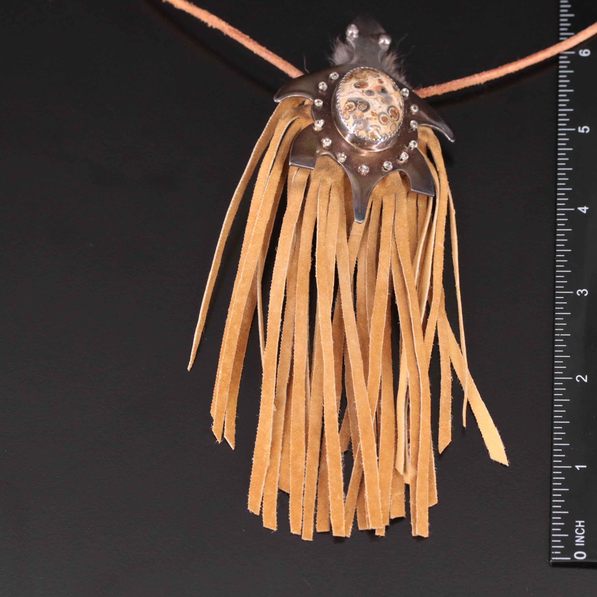 Sterling and Jasper Turtle Pouch Necklace and Bear Pin