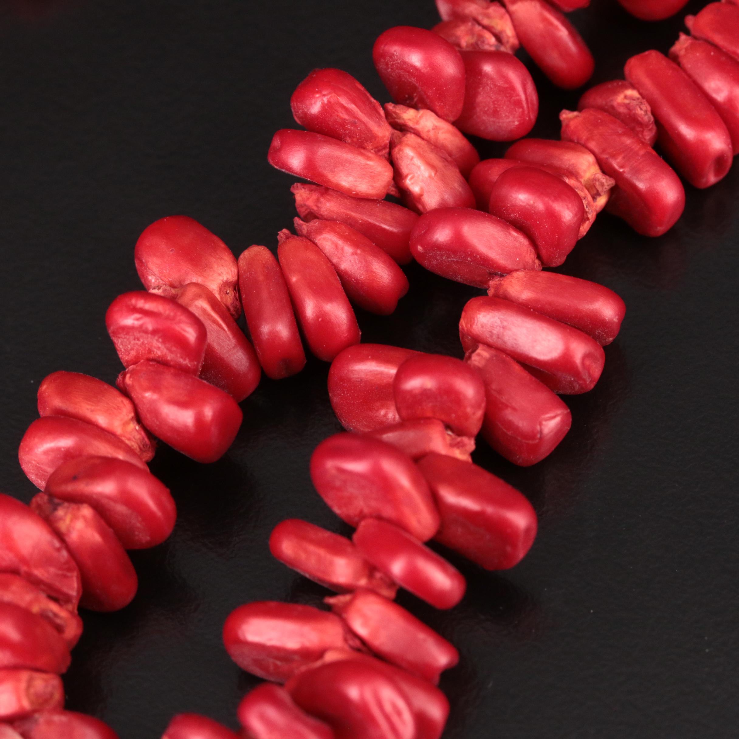 Sterling Coral and Corn Beaded Necklace and Pendant