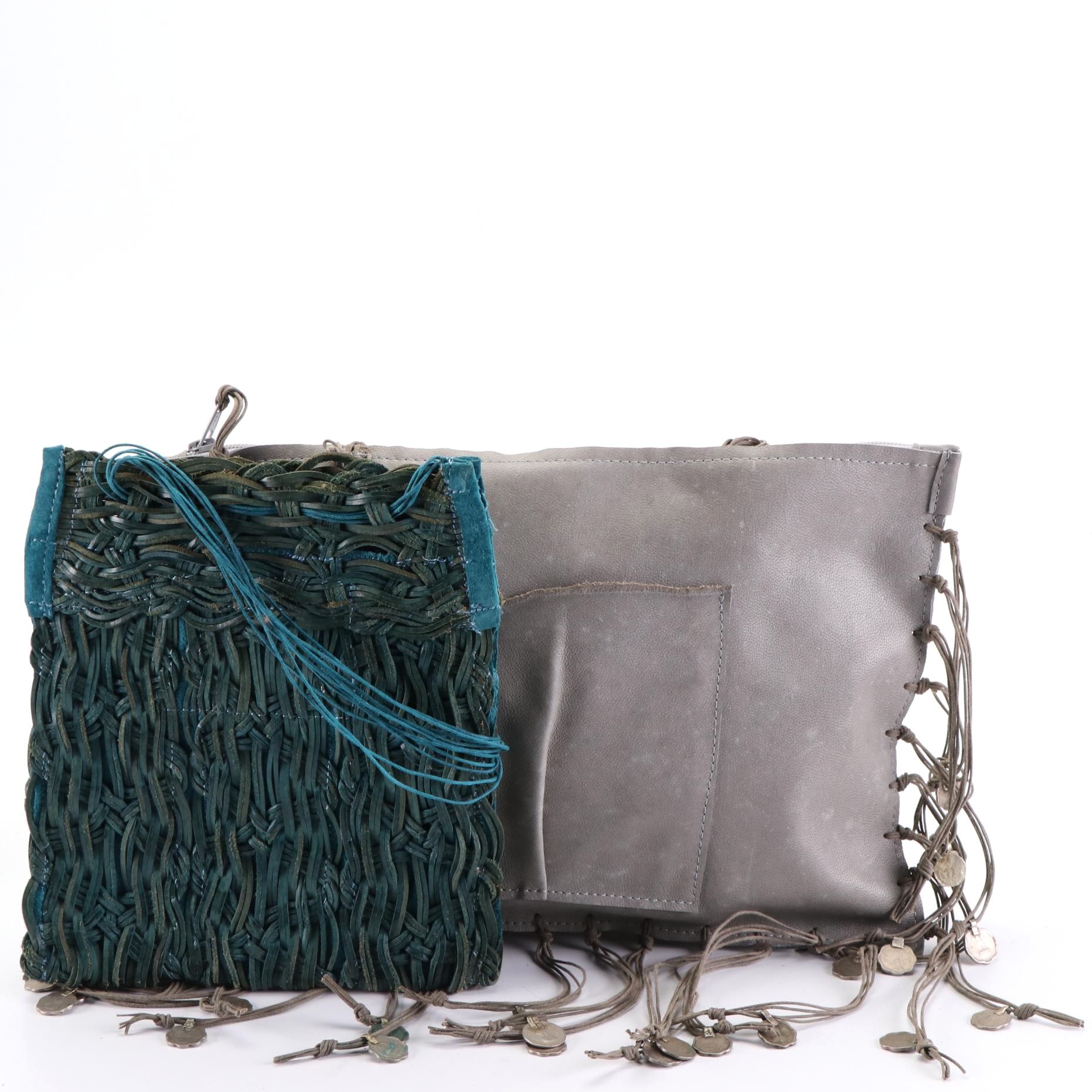 Susan Riedweg Shoulder Bag with Fringe and Crossbody Bag in Woven Leather