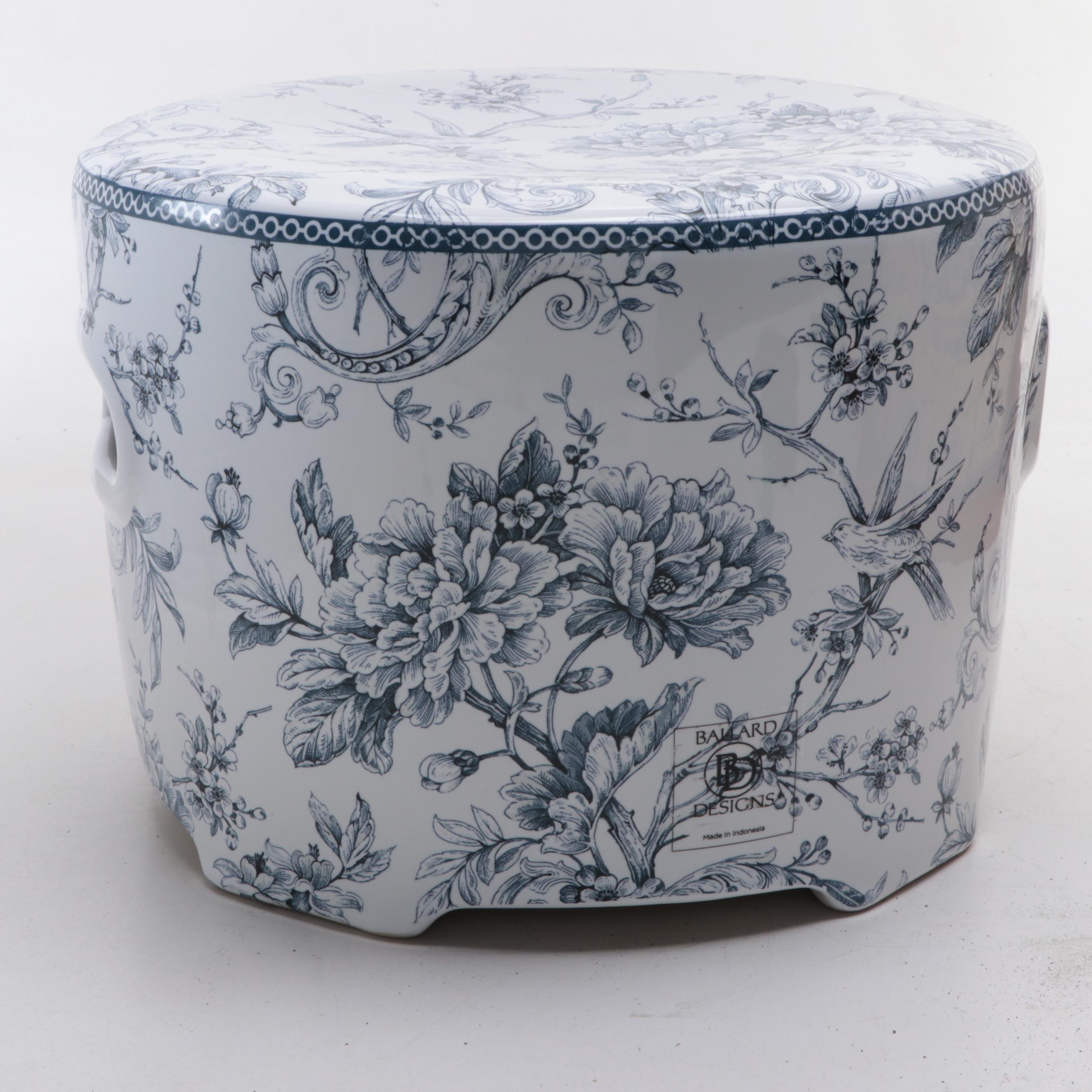 Ballard Designs "Adelaide" Porcelain Garden Seat and Mosaic Serving Tray