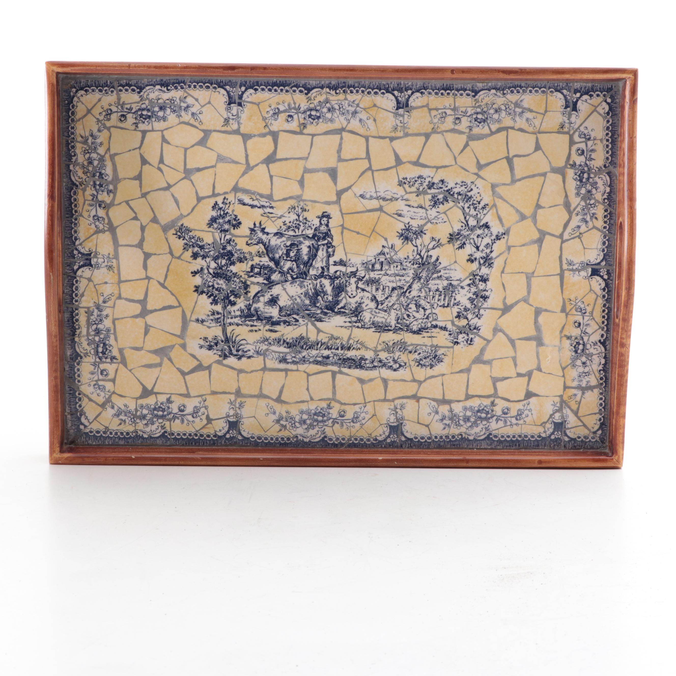 Ballard Designs "Adelaide" Porcelain Garden Seat and Mosaic Serving Tray