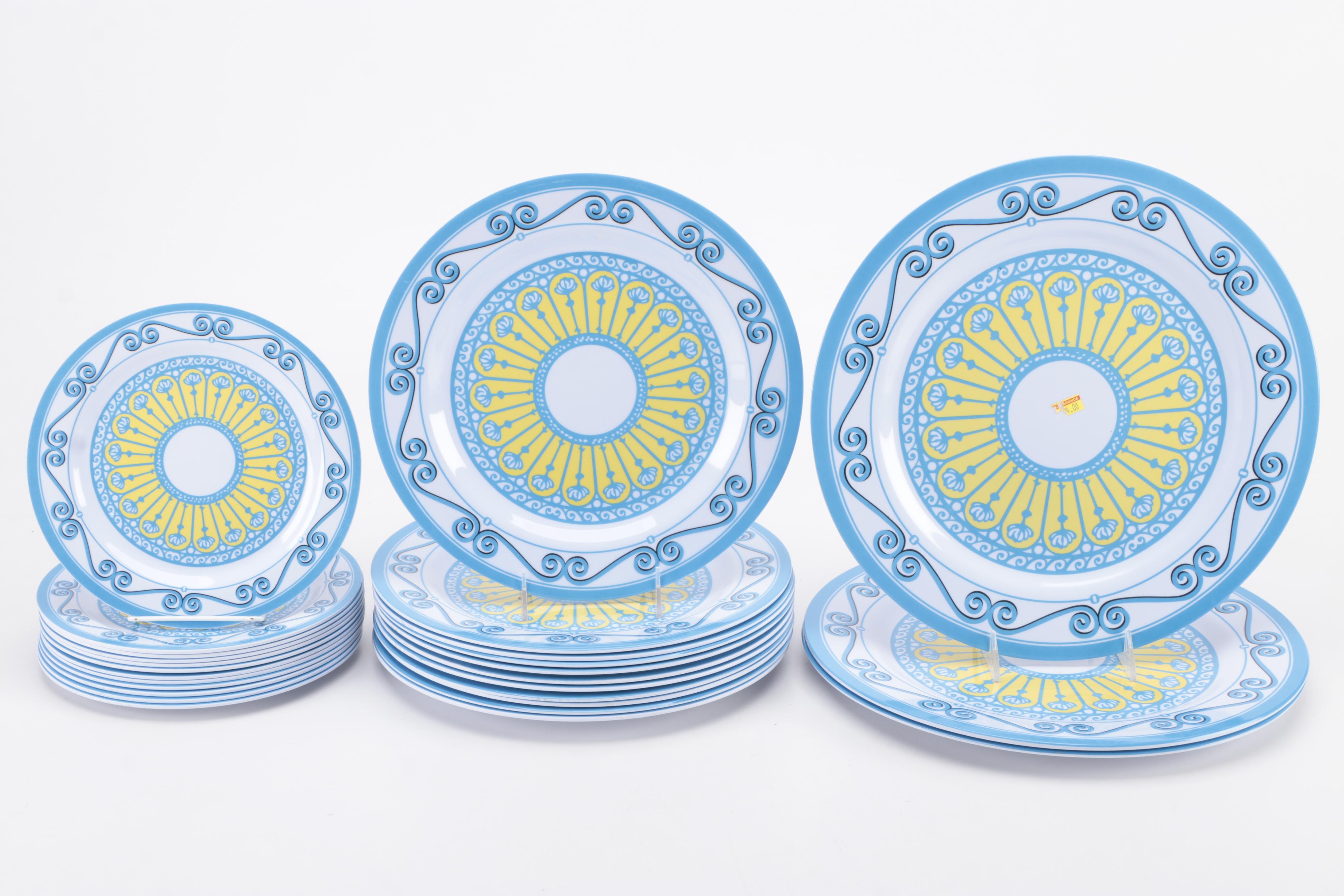 Bongenre "Clarissa's Sea and Sun" Melamine Dinnerware with Wood Trays