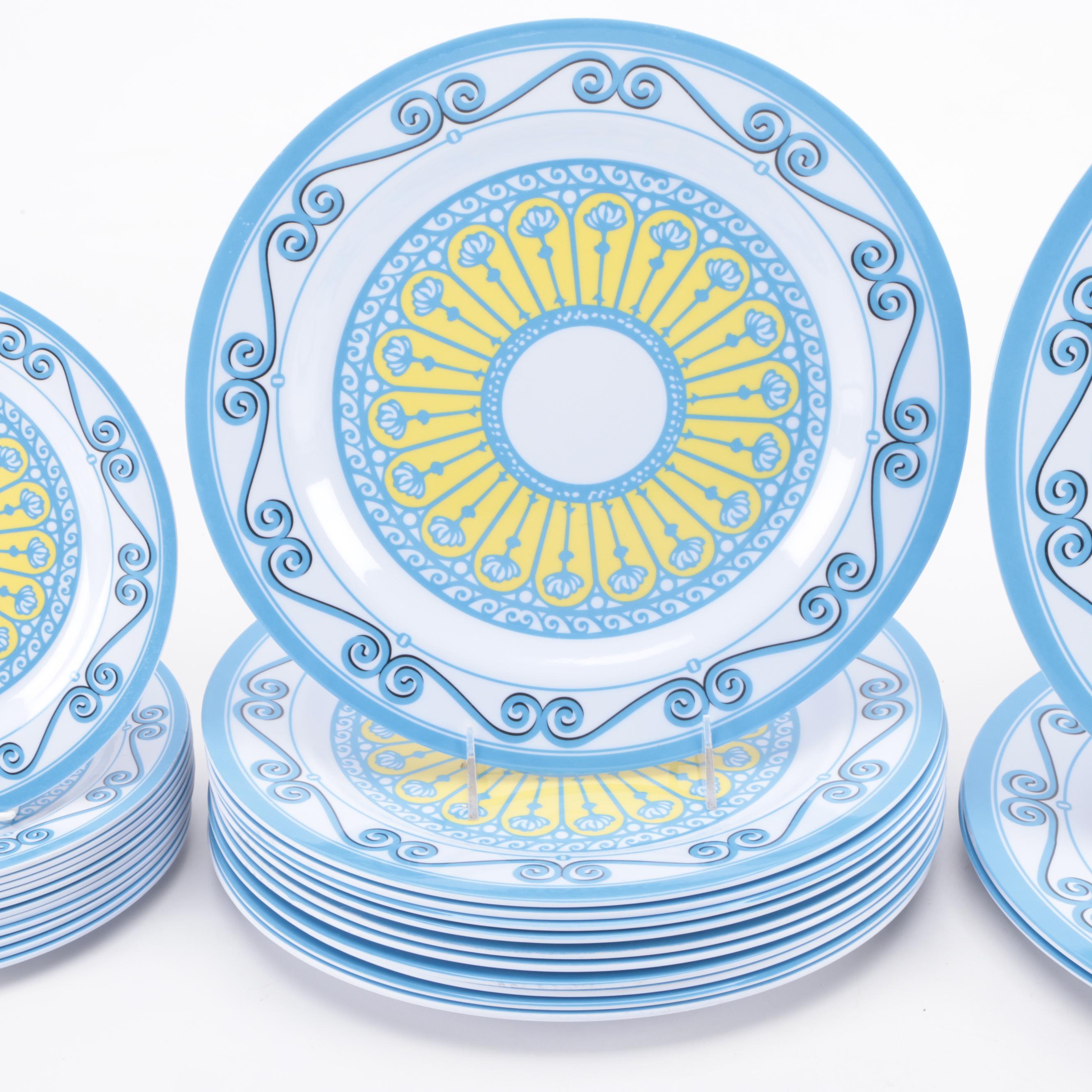 Bongenre "Clarissa's Sea and Sun" Melamine Dinnerware with Wood Trays