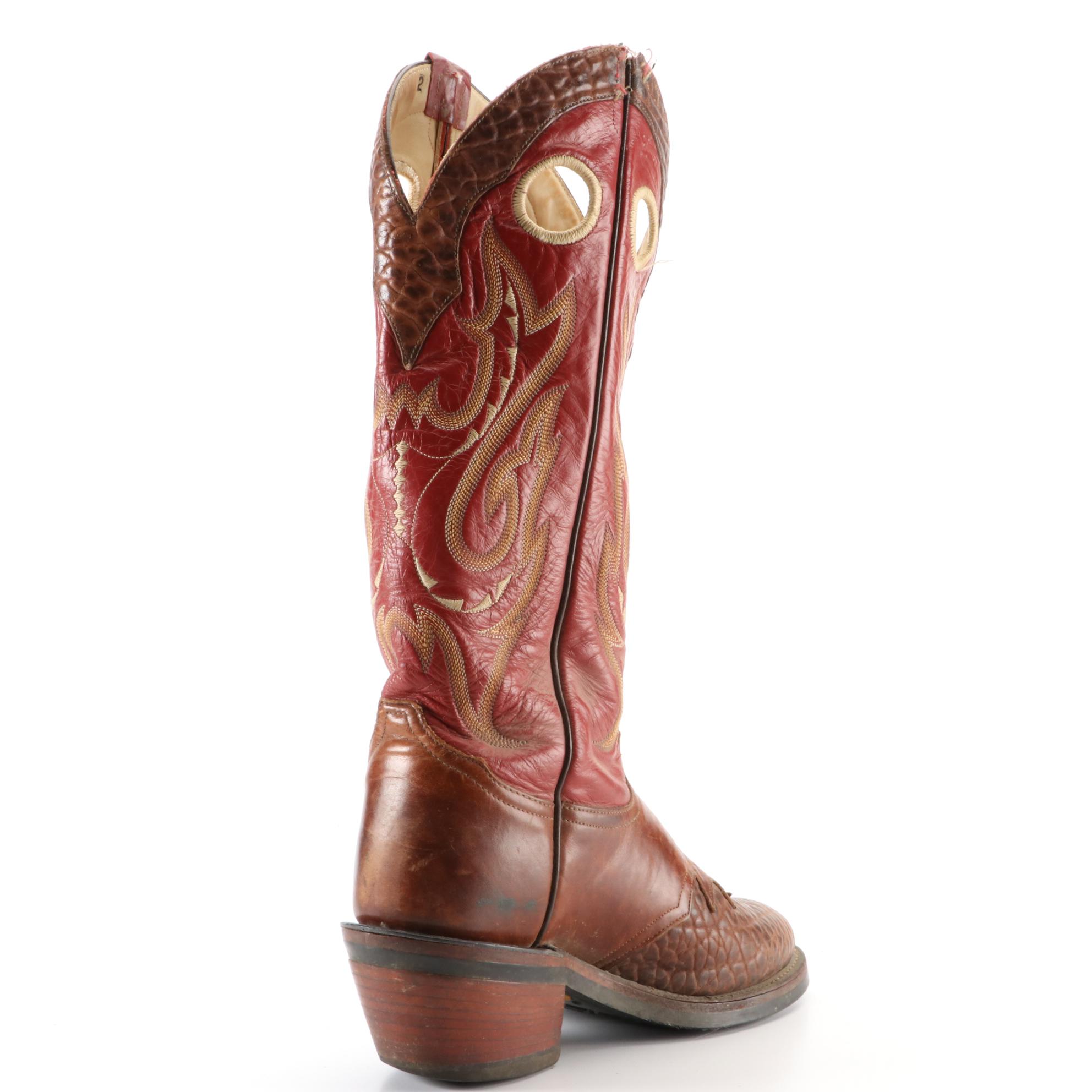 Men's Round Toe Western Boots in Stitched Leather with Vibram Soles