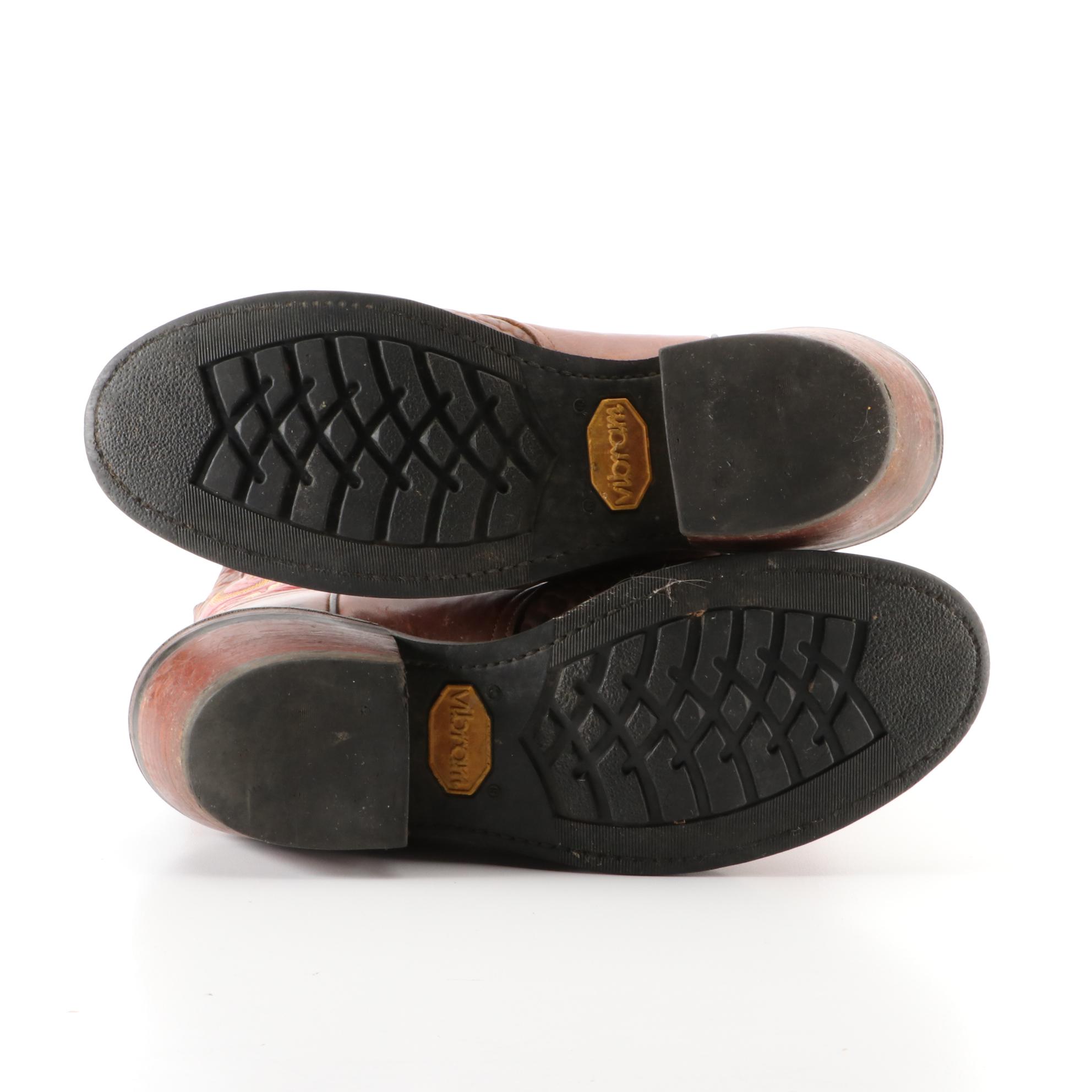 Men's Round Toe Western Boots in Stitched Leather with Vibram Soles