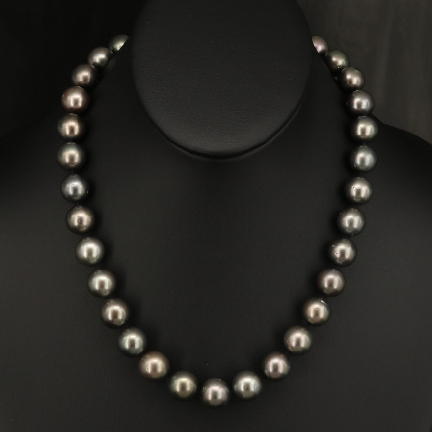 11.35 - 12.72 mm Tahitian Pearl and 1.03 CTW Diamond Necklace with GIA Report