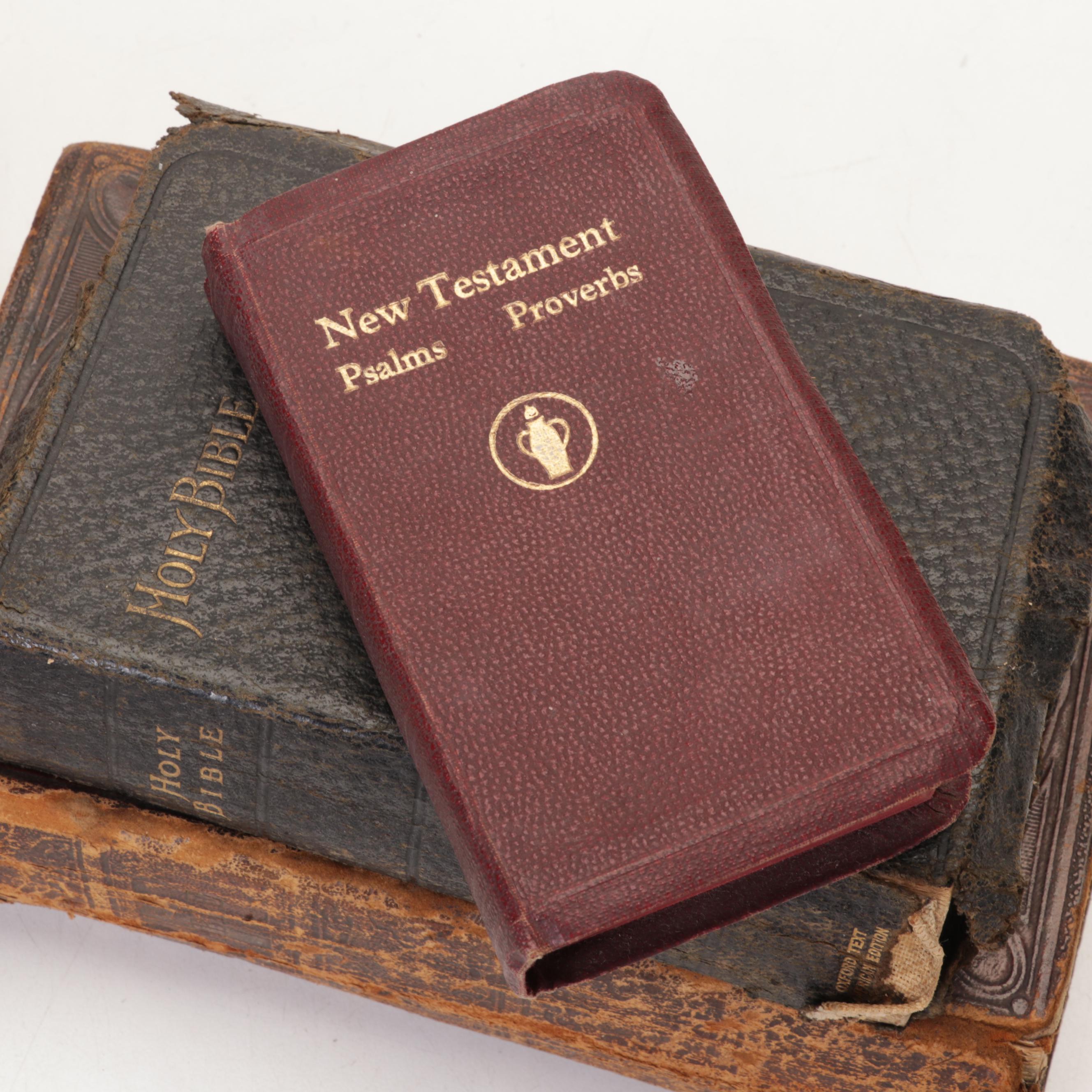 1870 Leather Bound "The Holy Bible" with Other Bibles and Spiritual Books