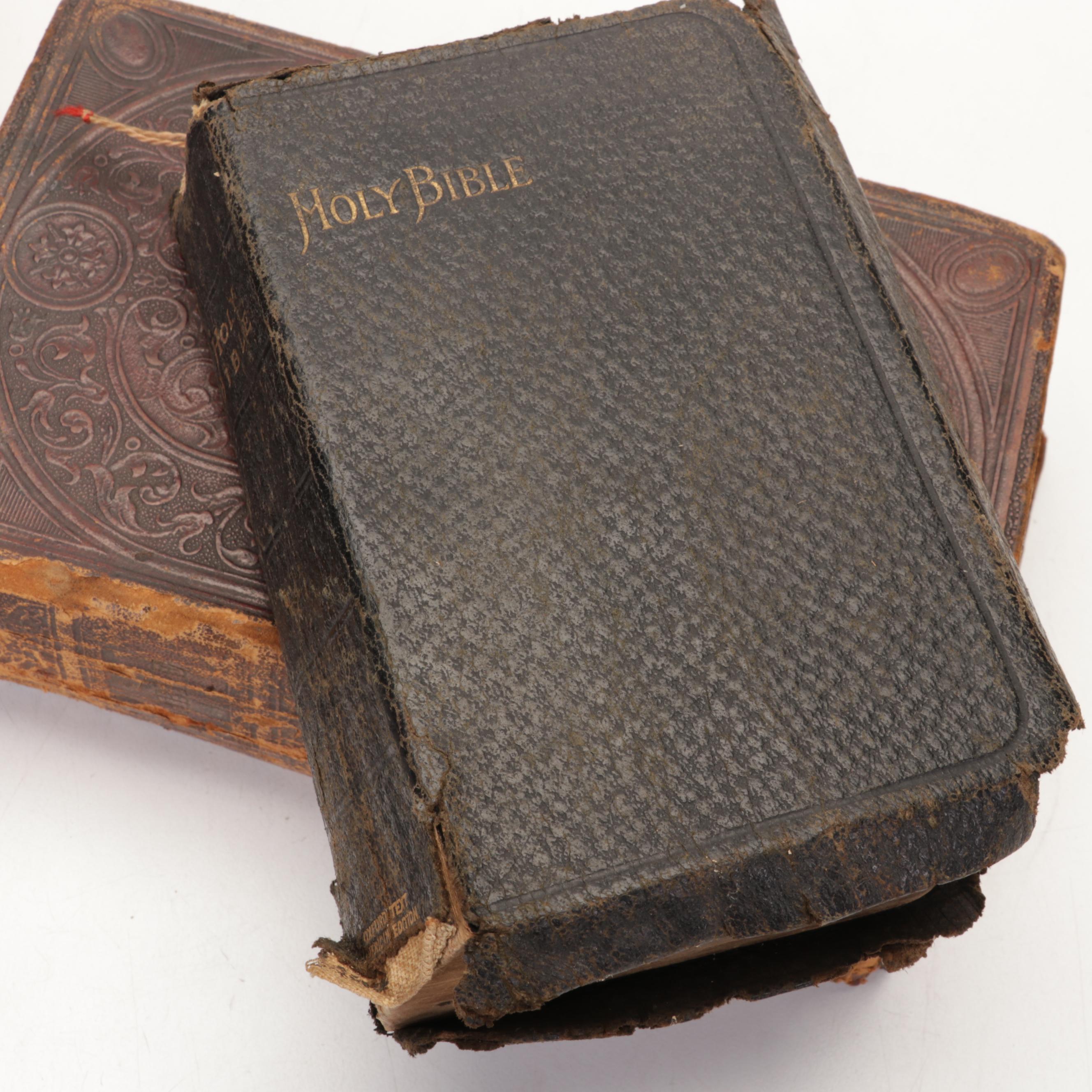 1870 Leather Bound "The Holy Bible" with Other Bibles and Spiritual Books