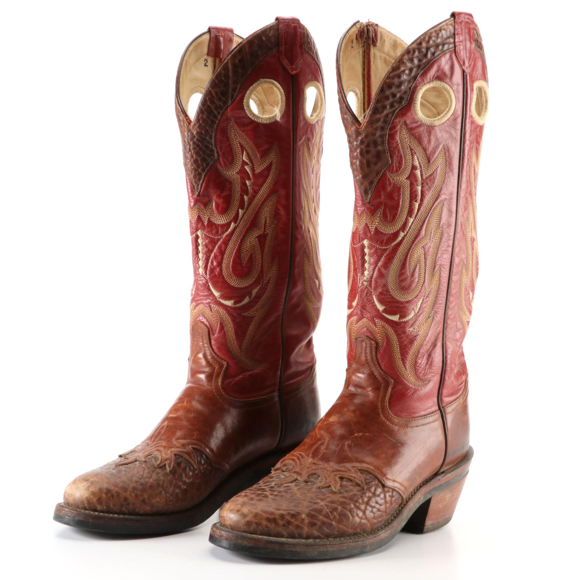 Men's Round Toe Western Boots in Stitched Leather with Vibram Soles