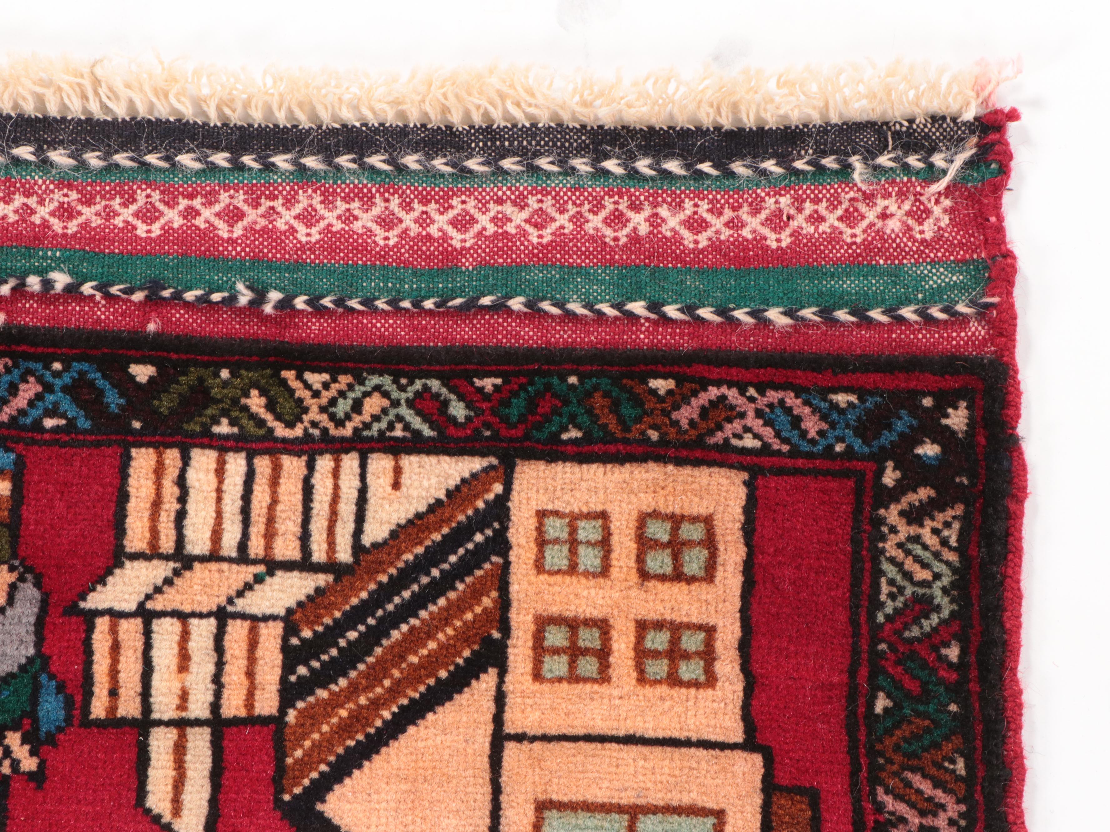 2'10 x 5'4 Hand-Knotted Signed Afghan Pictorial Accent Rug