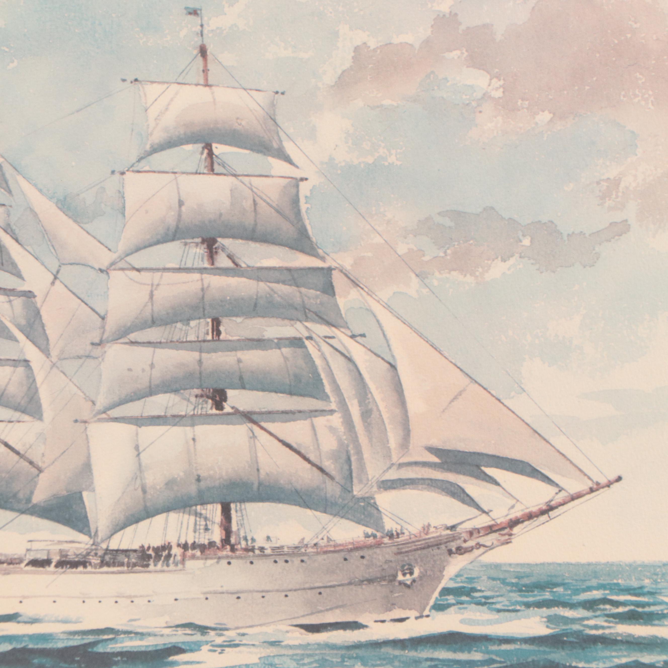 Offset Lithograph of Clipper Ship, Late 20th Century
