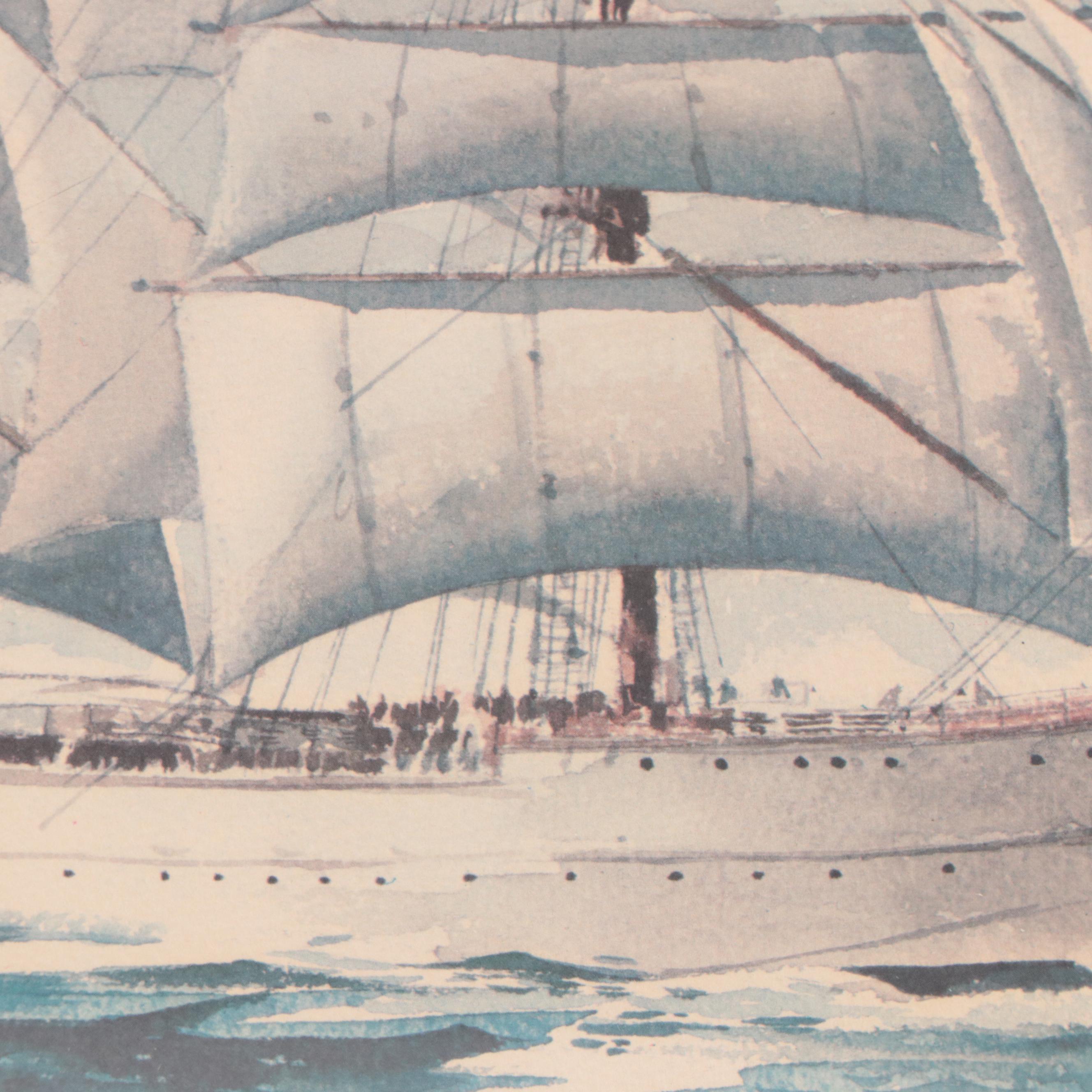 Offset Lithograph of Clipper Ship, Late 20th Century