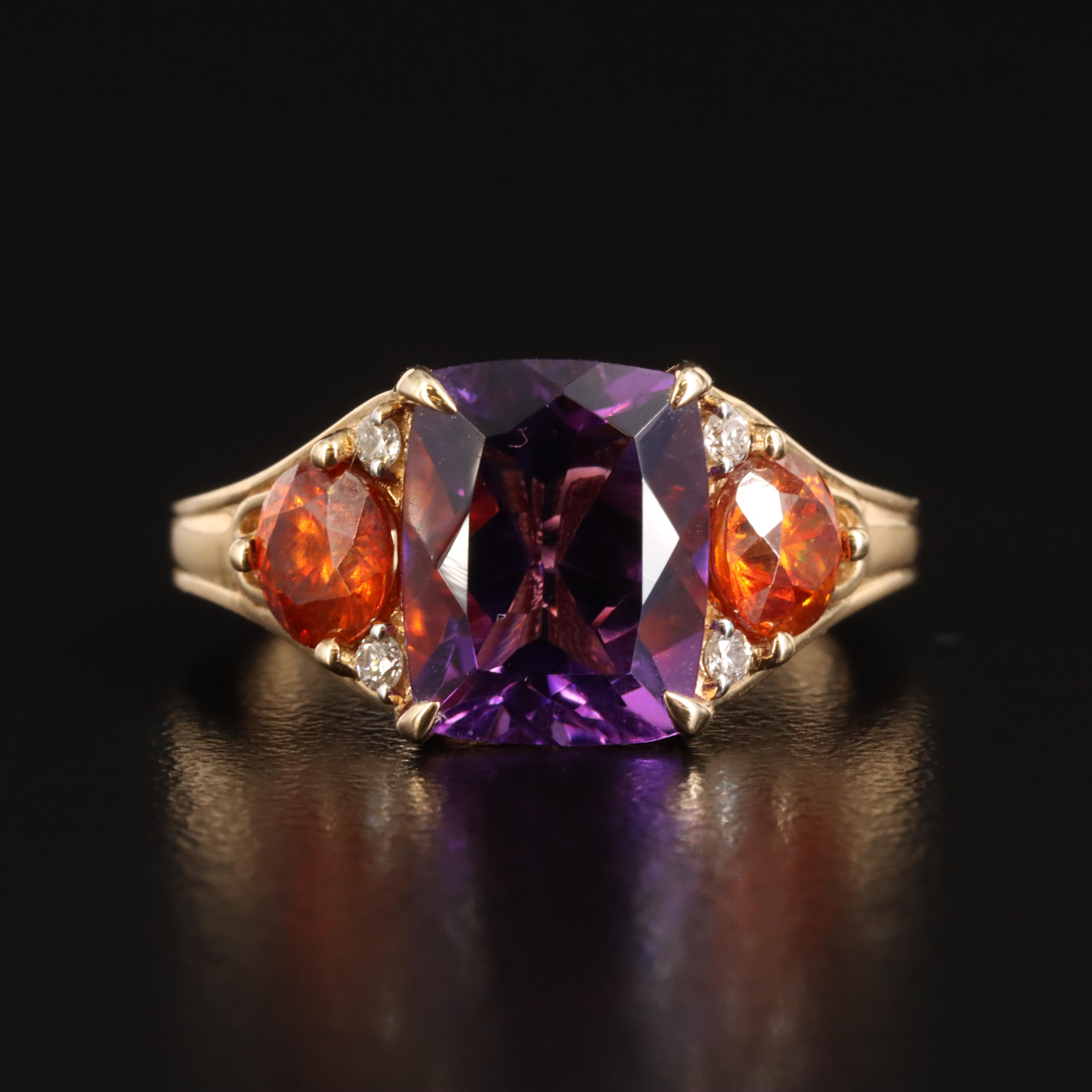 14K Amethyst, Spinel and Diamond Ring