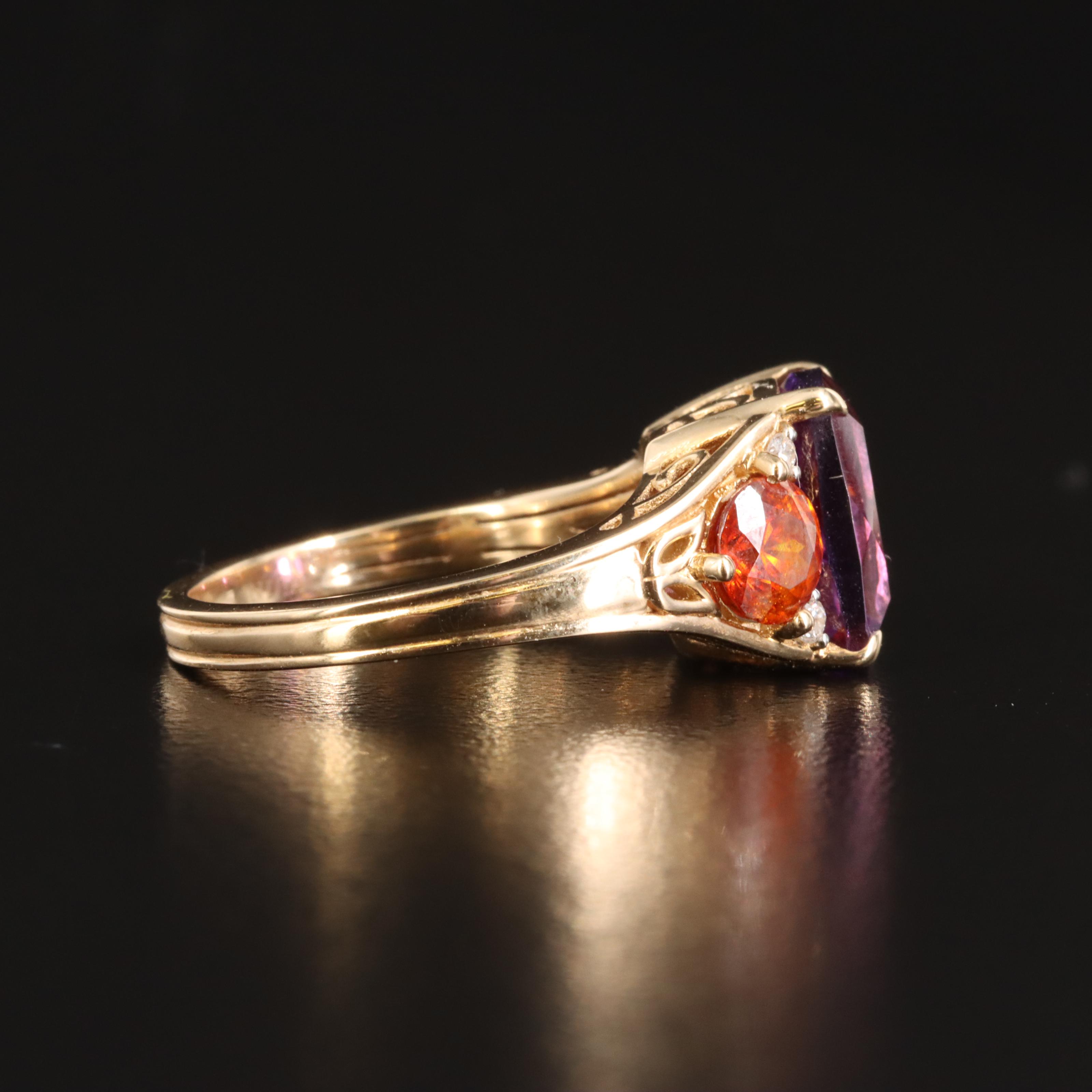 14K Amethyst, Spinel and Diamond Ring