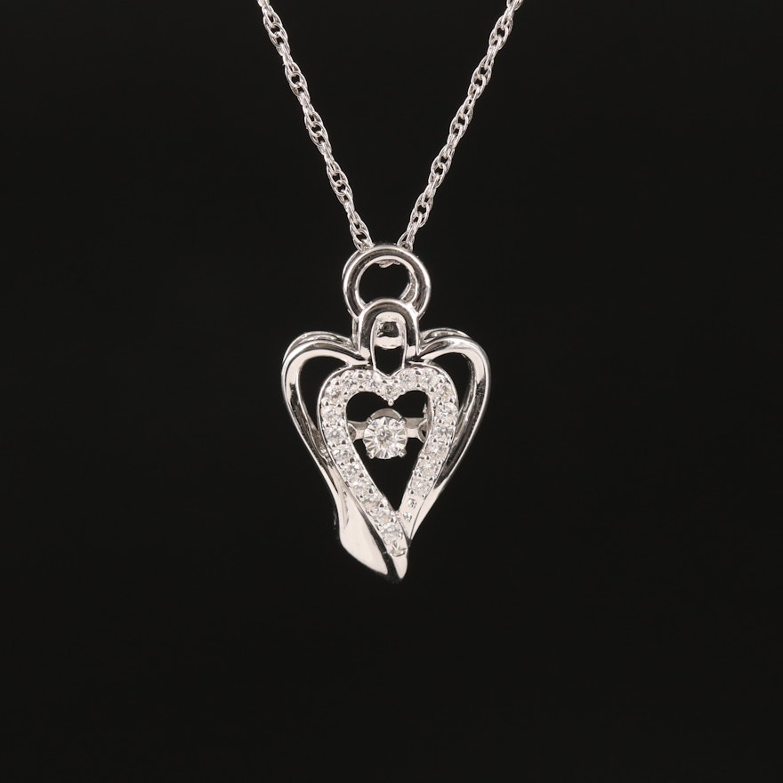 Diamond En Tremblant Heart Pendant Necklace in Sterling