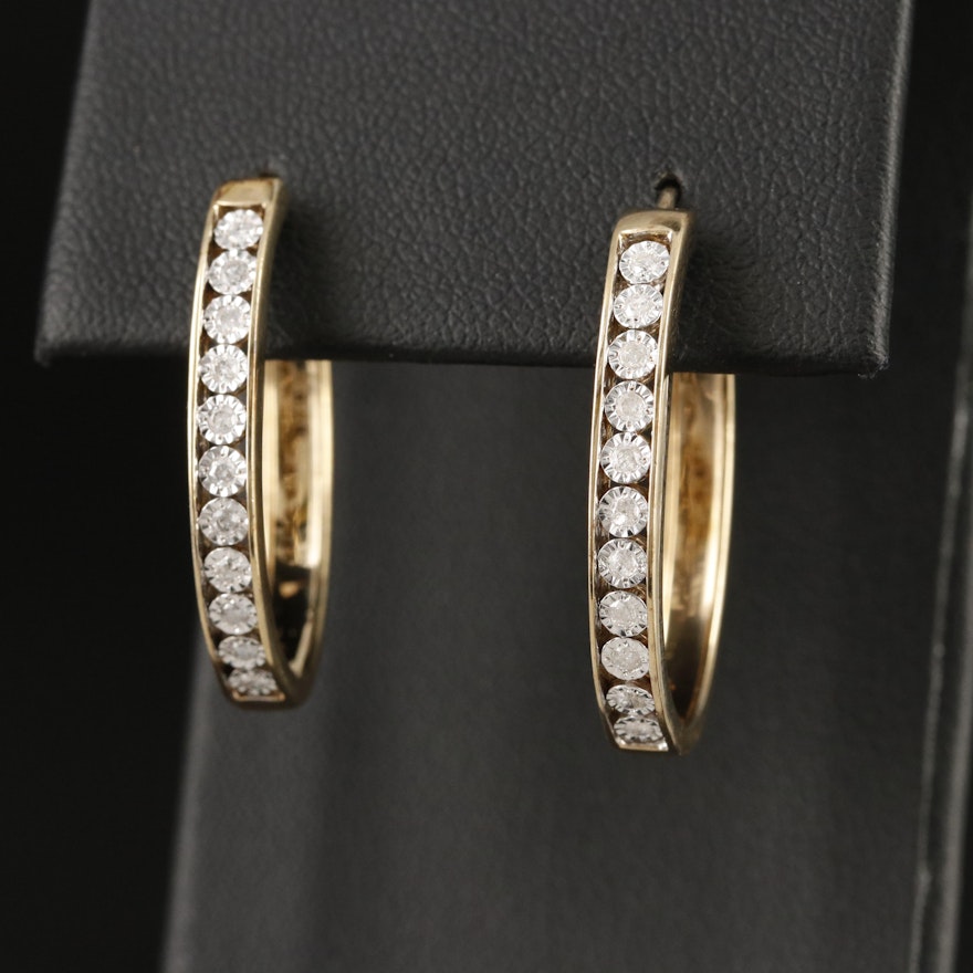 Sterling Diamond Hoop Earrings