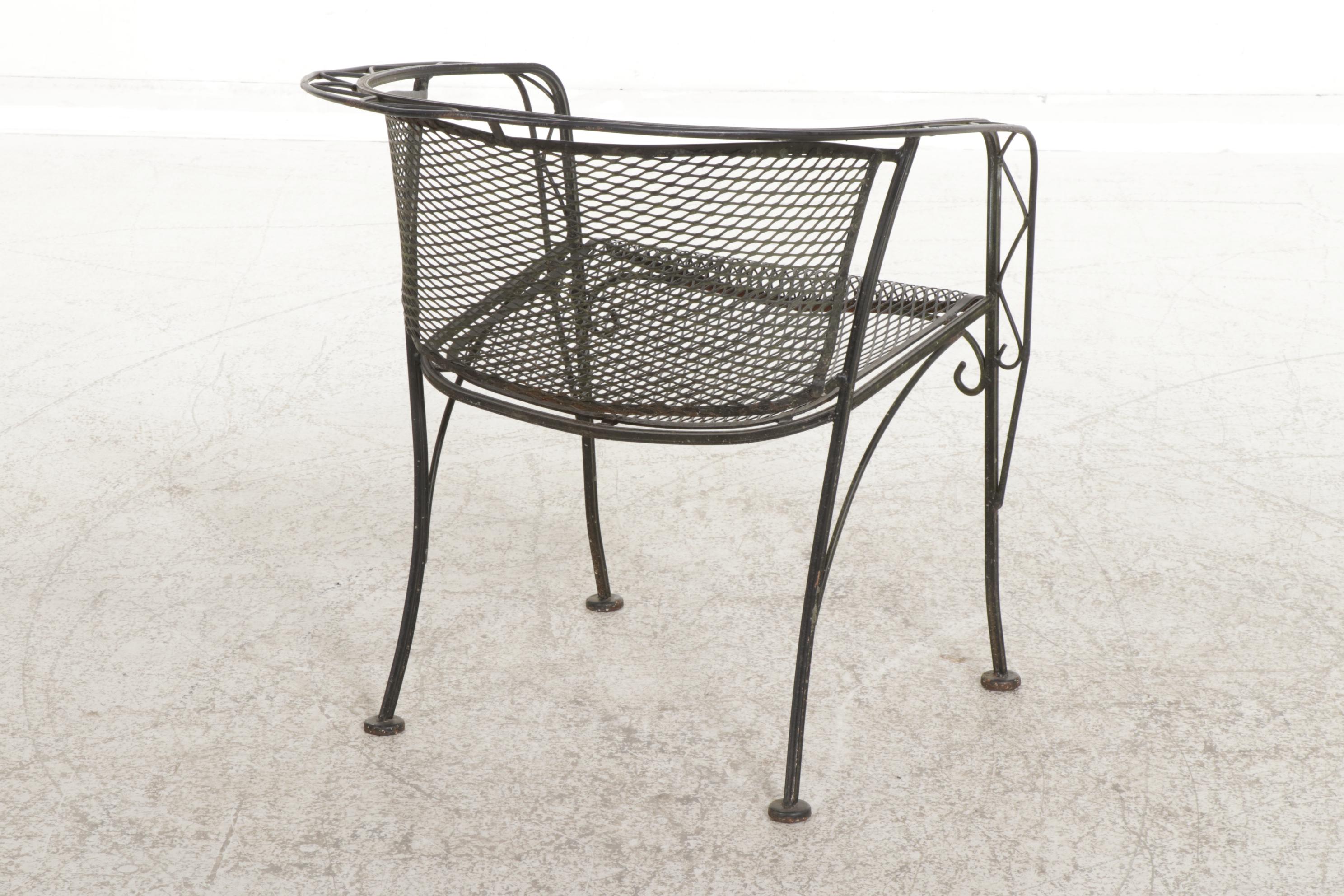 Black Wire Mesh Patio Dining Table and Four Tub Chairs