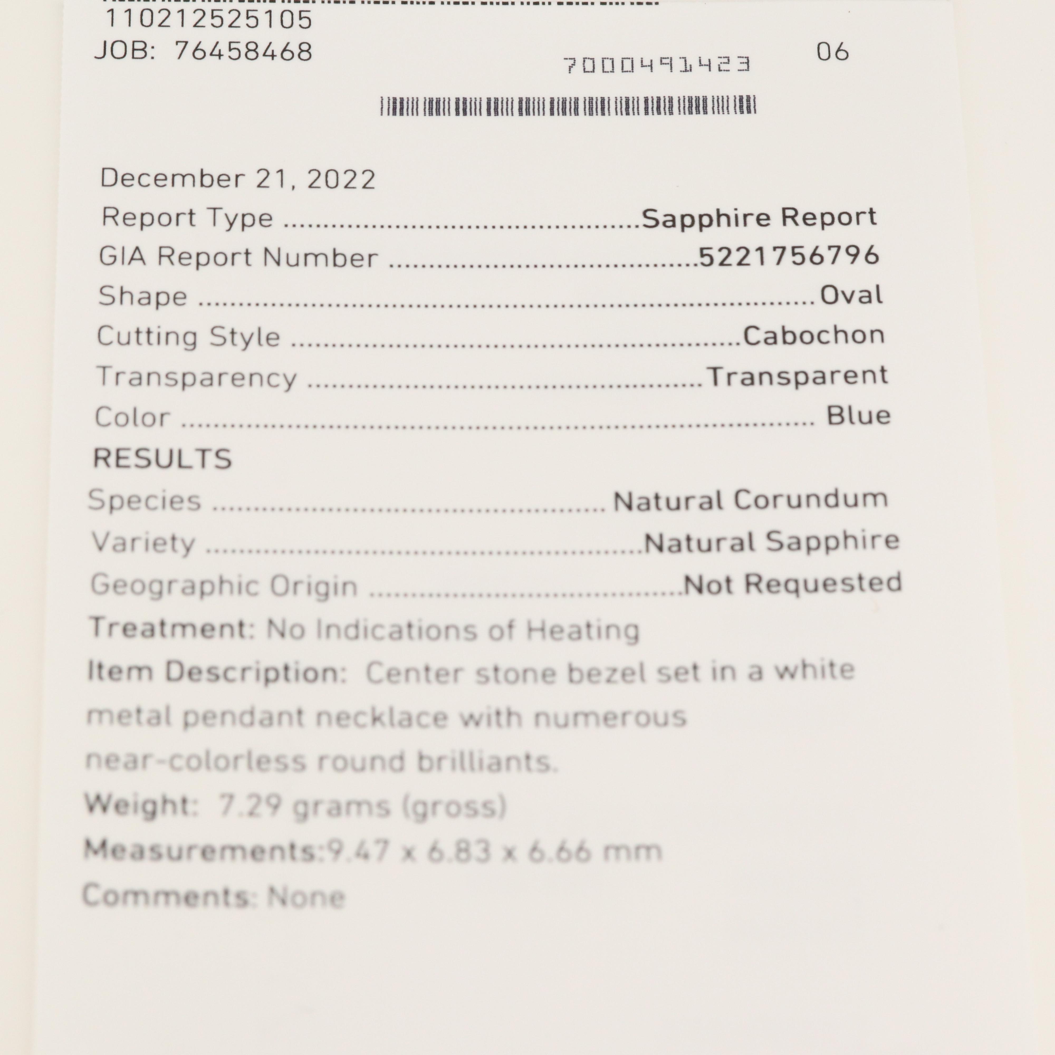 18K 4.88 CT Unheated Sapphire and Diamond Pendant Necklace with GIA Report