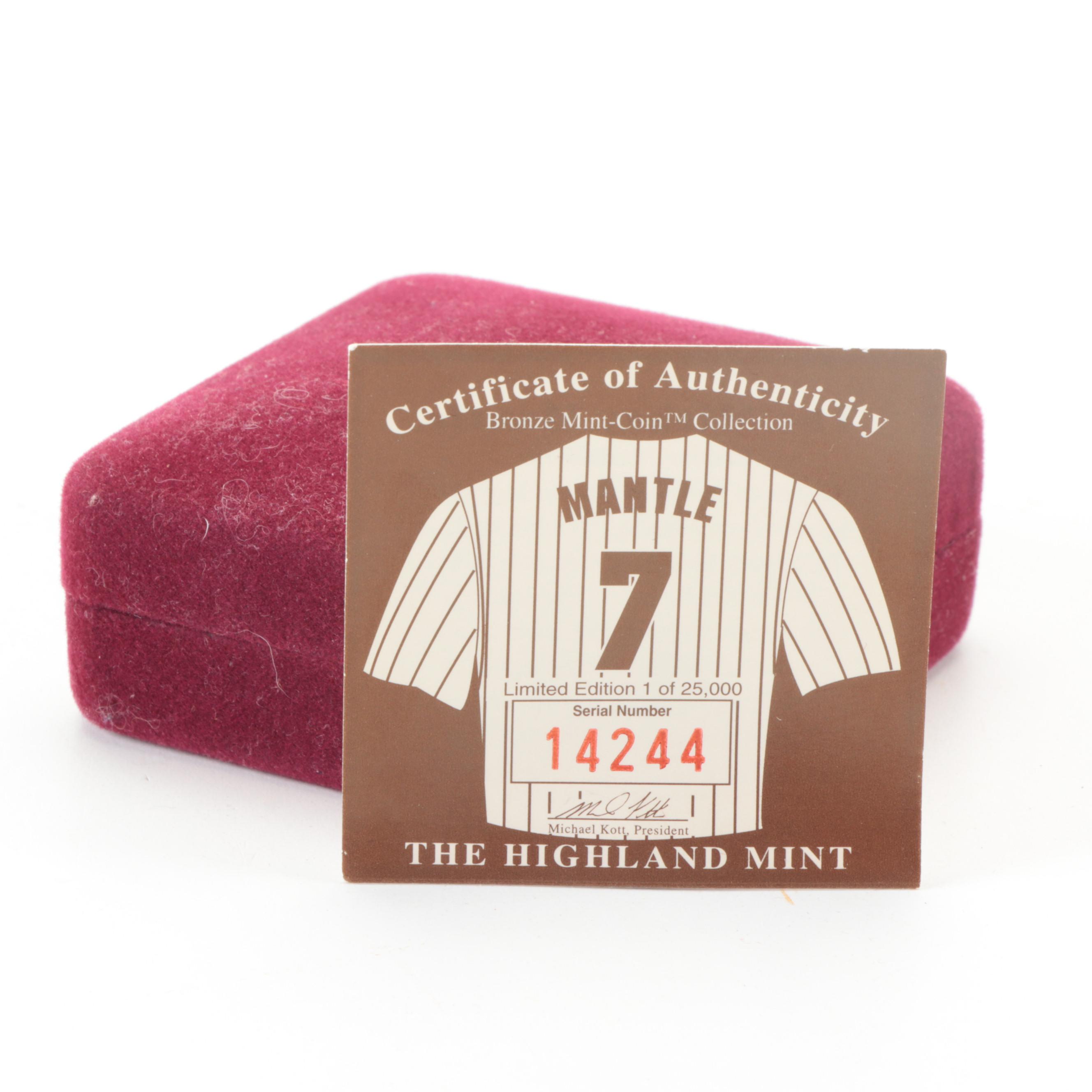 The Highland Mint "Limited Edition" New York Yankees Mickey Mantle Coin