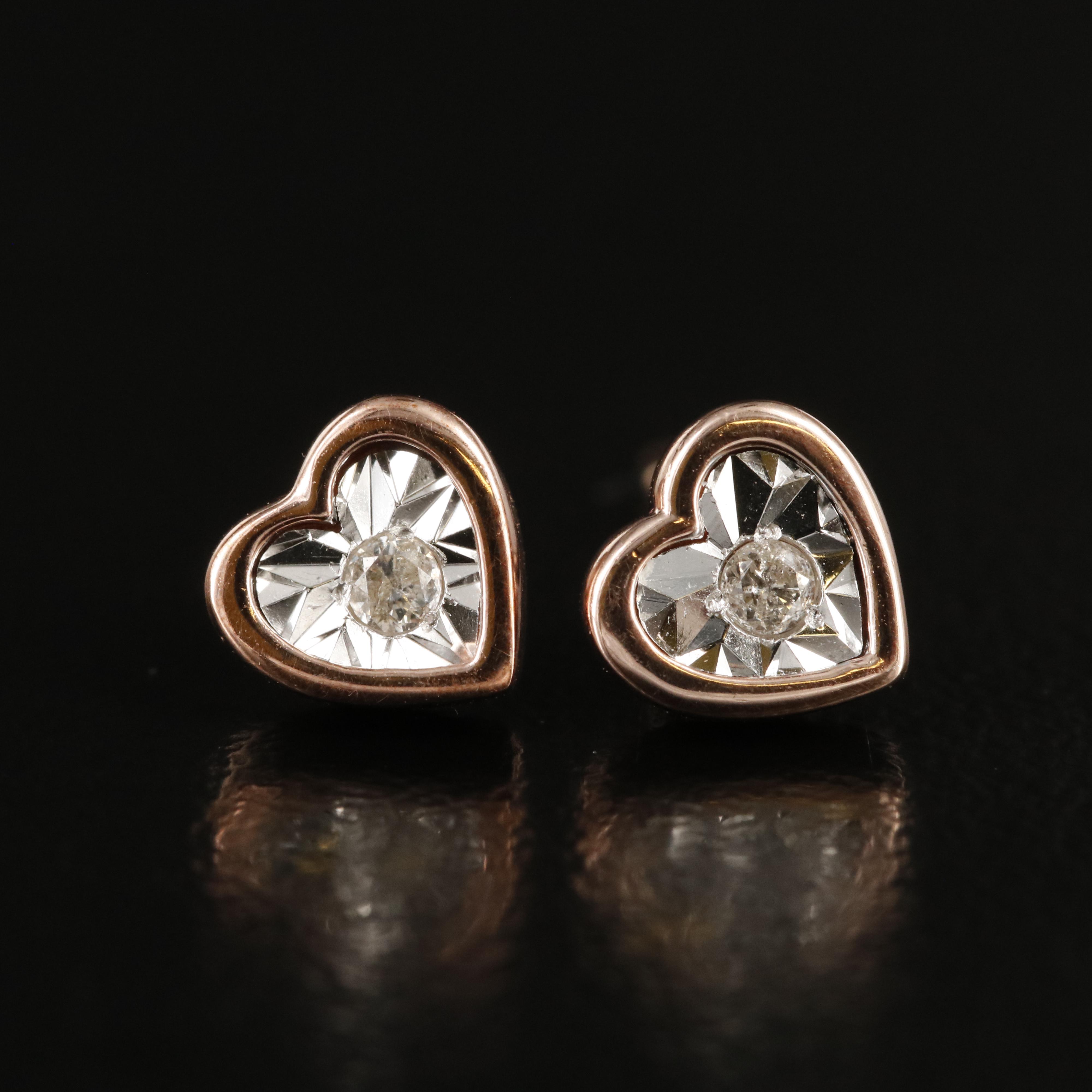 Sterling Diamond Heart Stud Earrings