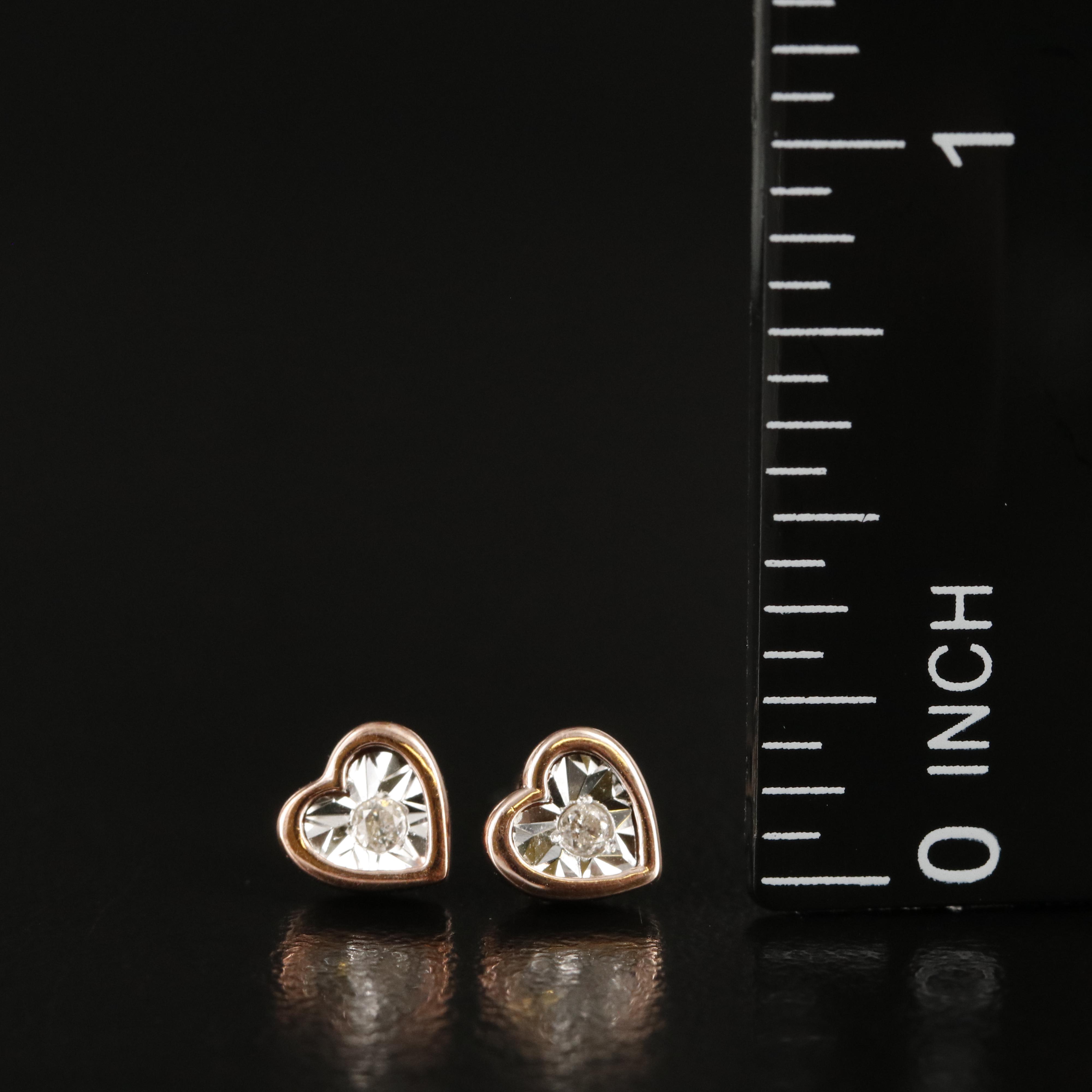 Sterling Diamond Heart Stud Earrings