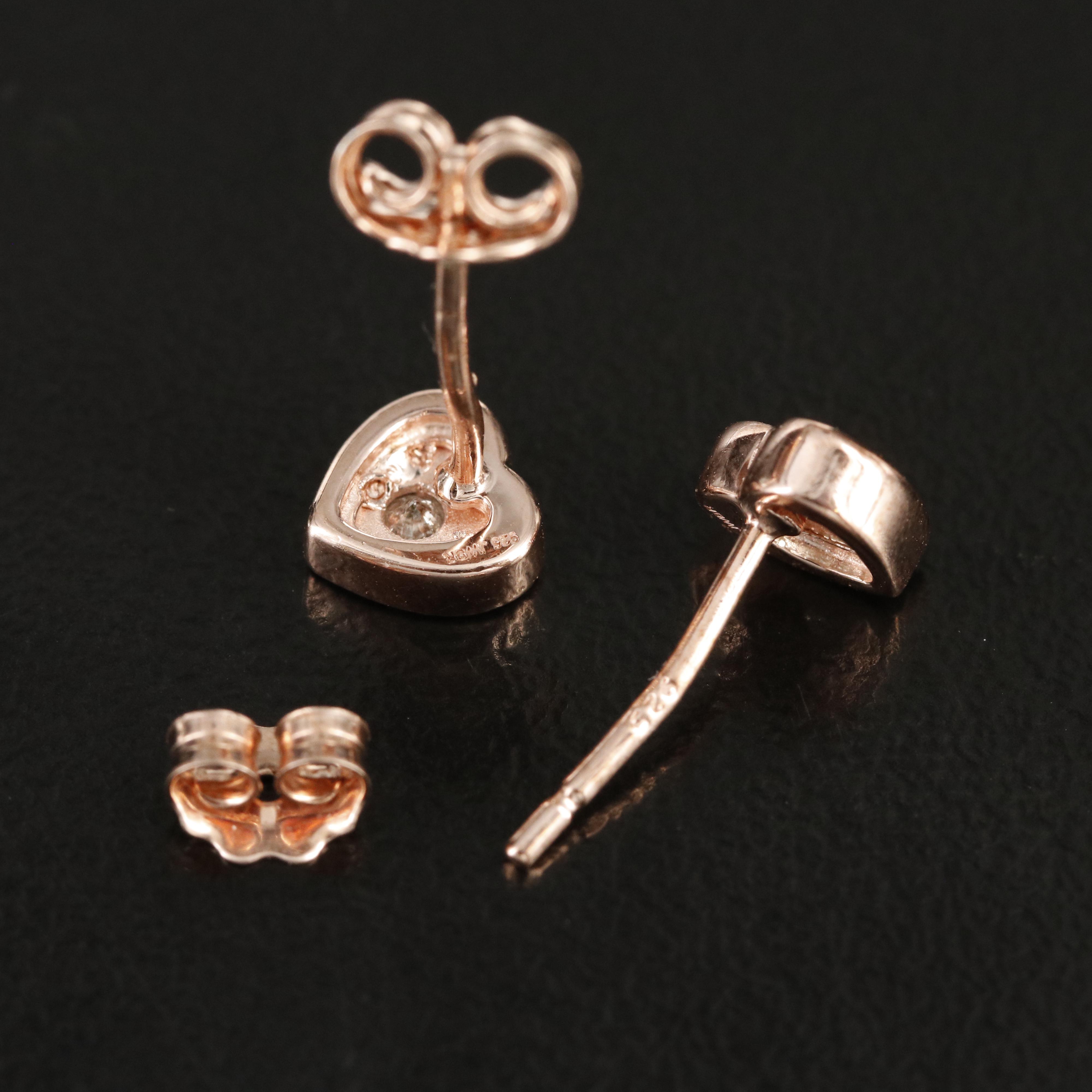 Sterling Diamond Heart Stud Earrings