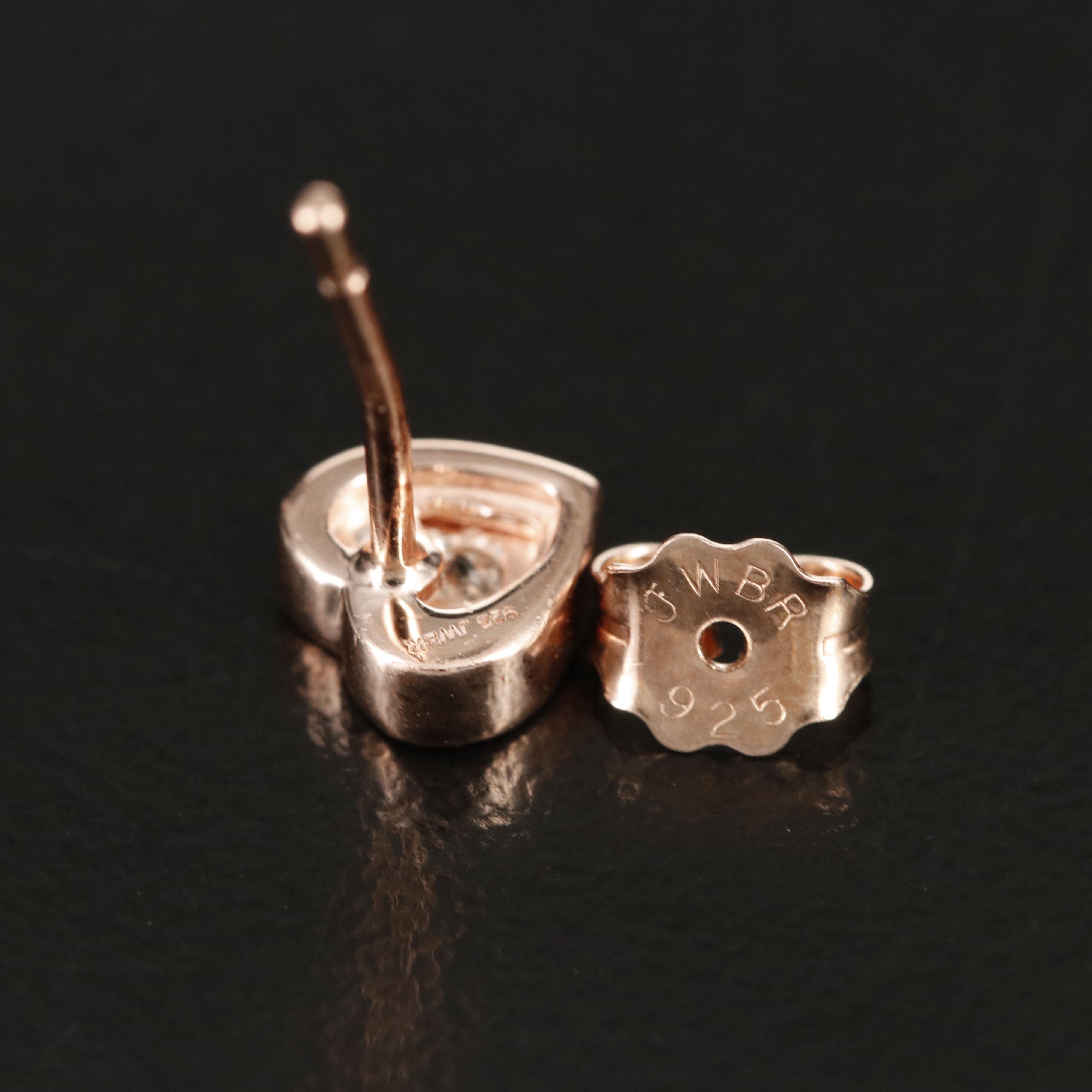 Sterling Diamond Heart Stud Earrings