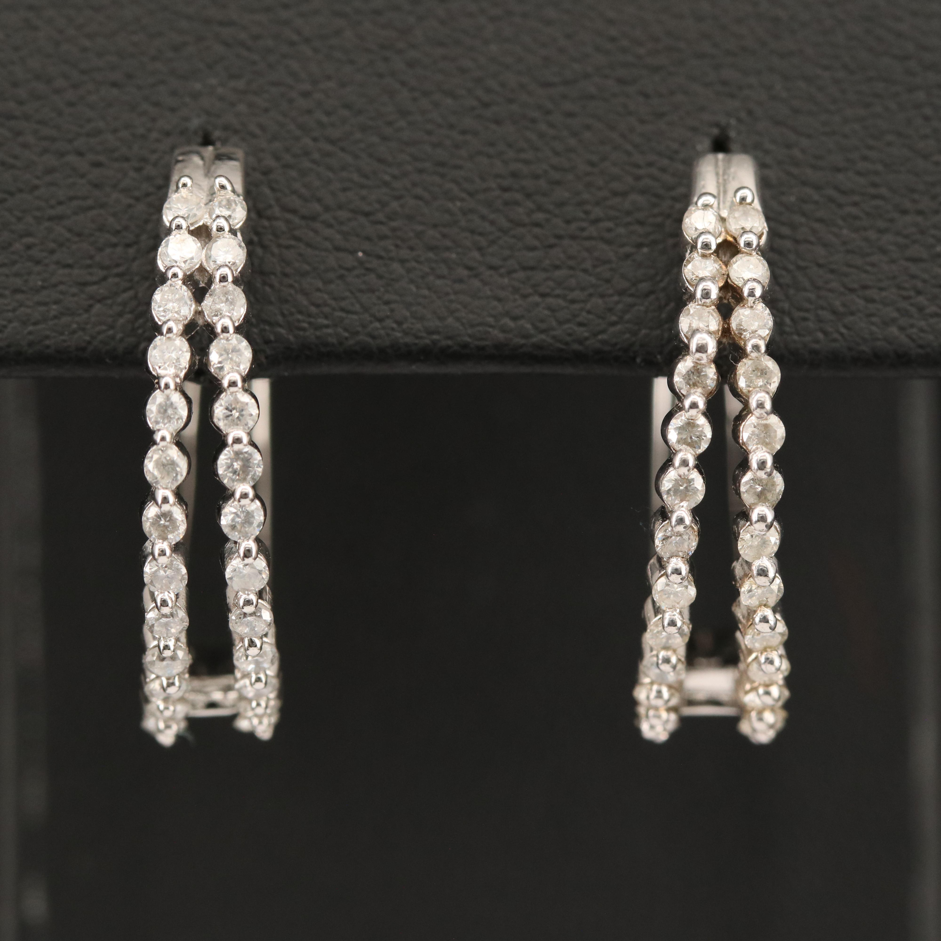 Sterling 1.02 CTW Diamond Hoop Earrings