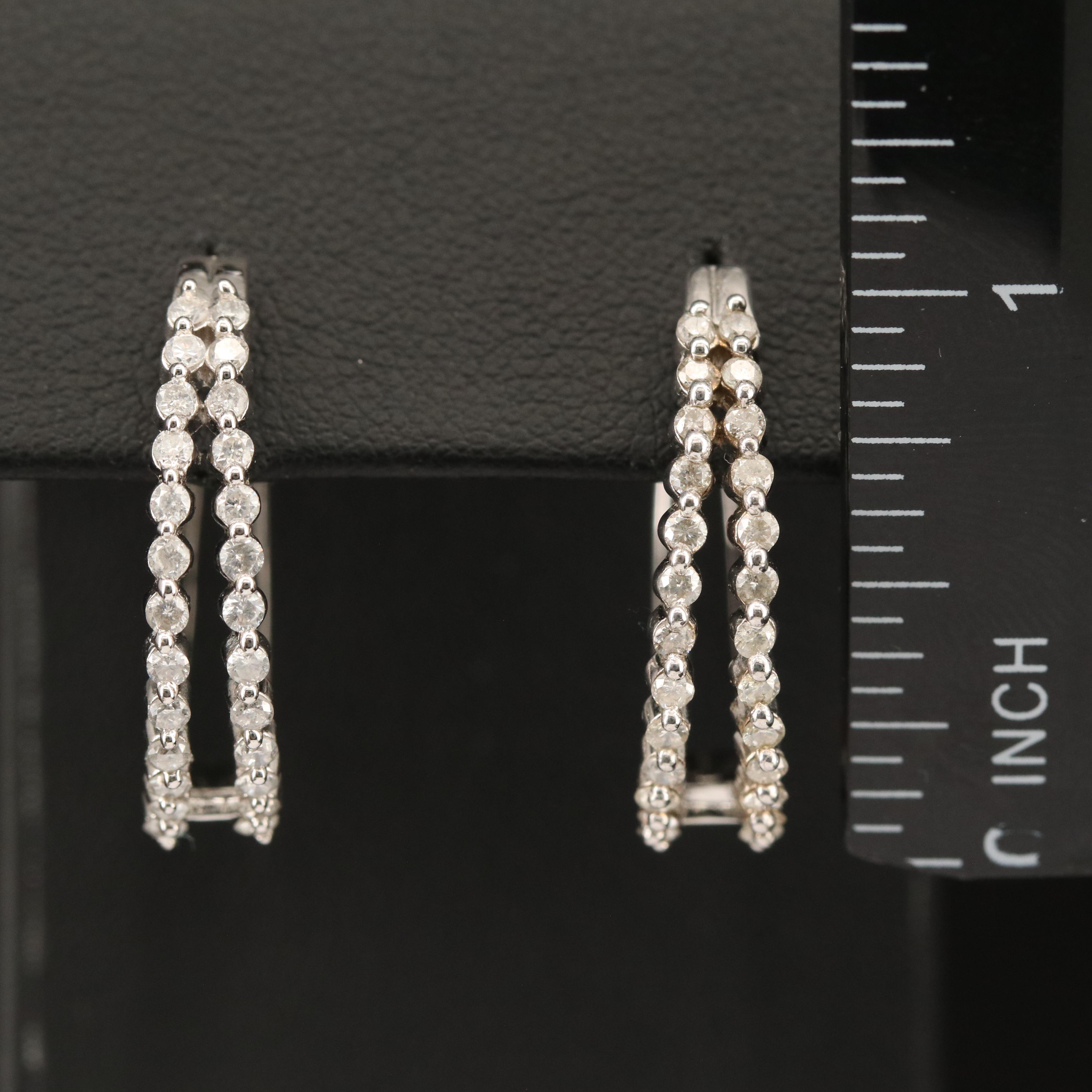 Sterling 1.02 CTW Diamond Hoop Earrings