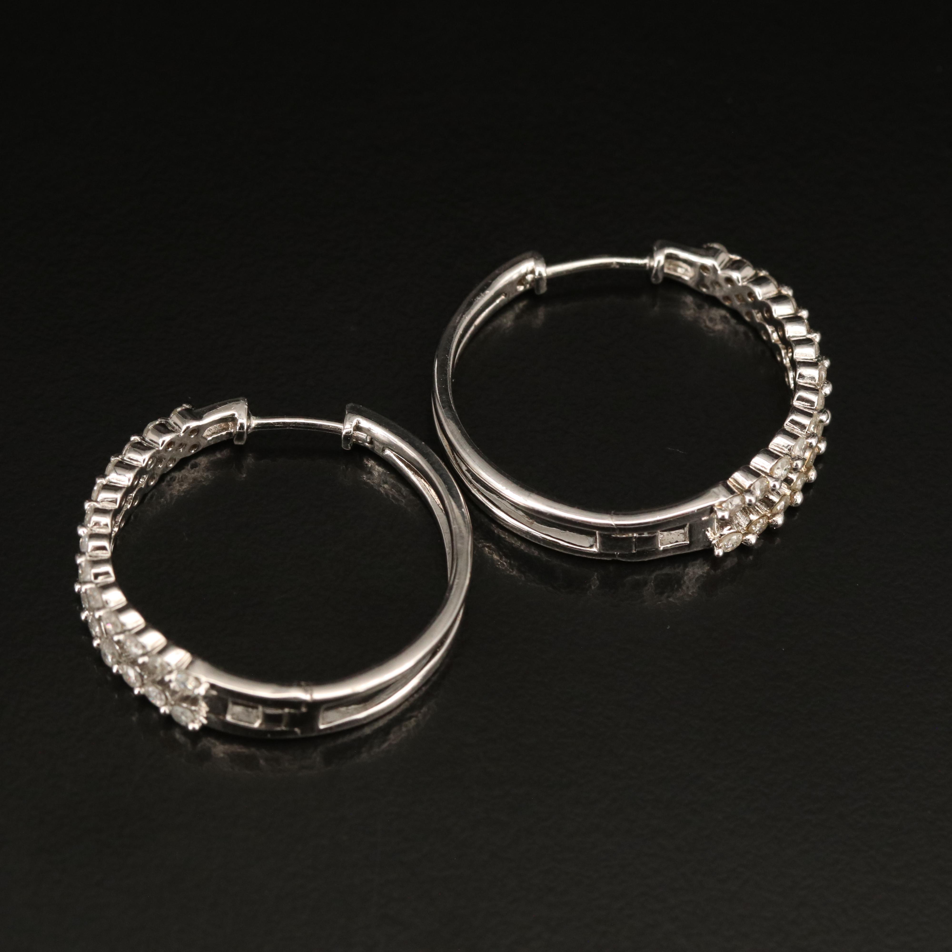 Sterling 1.02 CTW Diamond Hoop Earrings