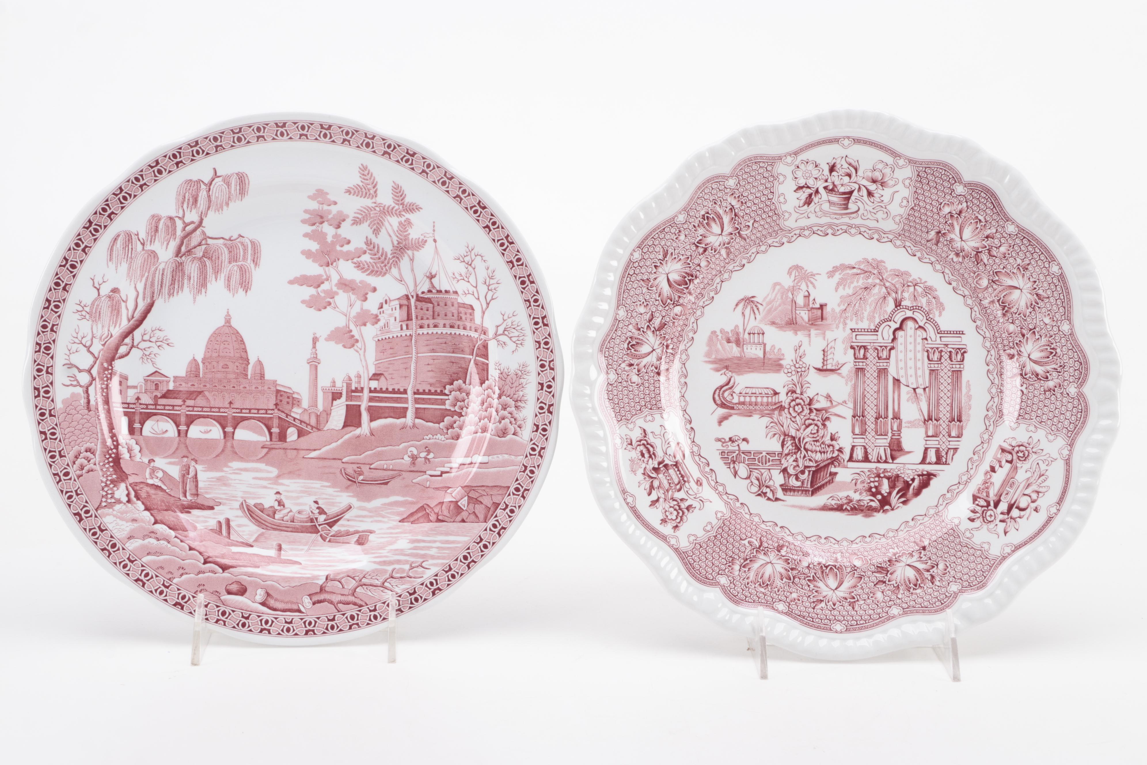 Spode "Sutherland" Caramanian Printed Ceramic Collector Plates, Late 20th C.