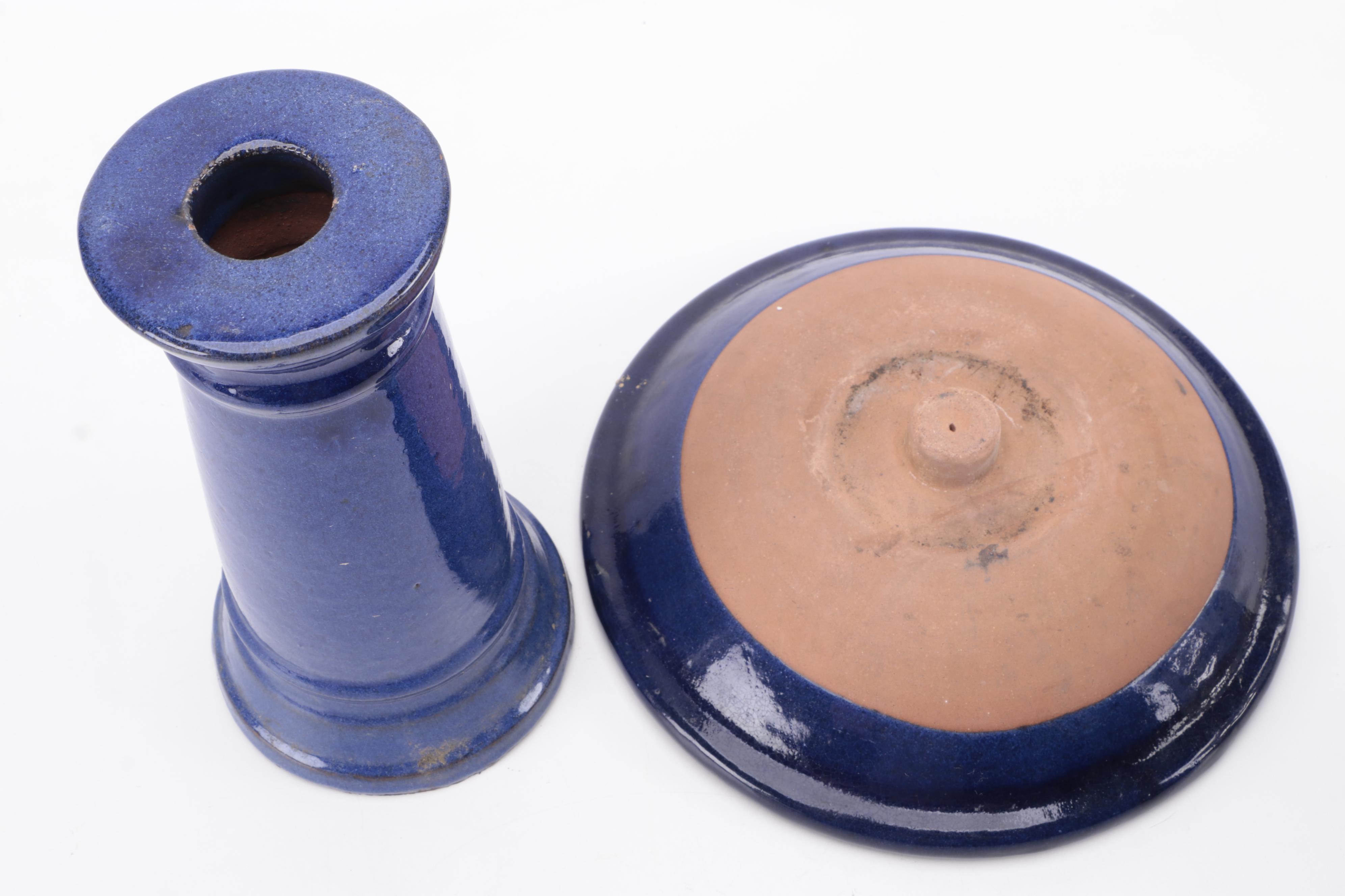 Decorative Blue and White Ceramic Bird Cage with Cobalt Terracotta Bird Bath