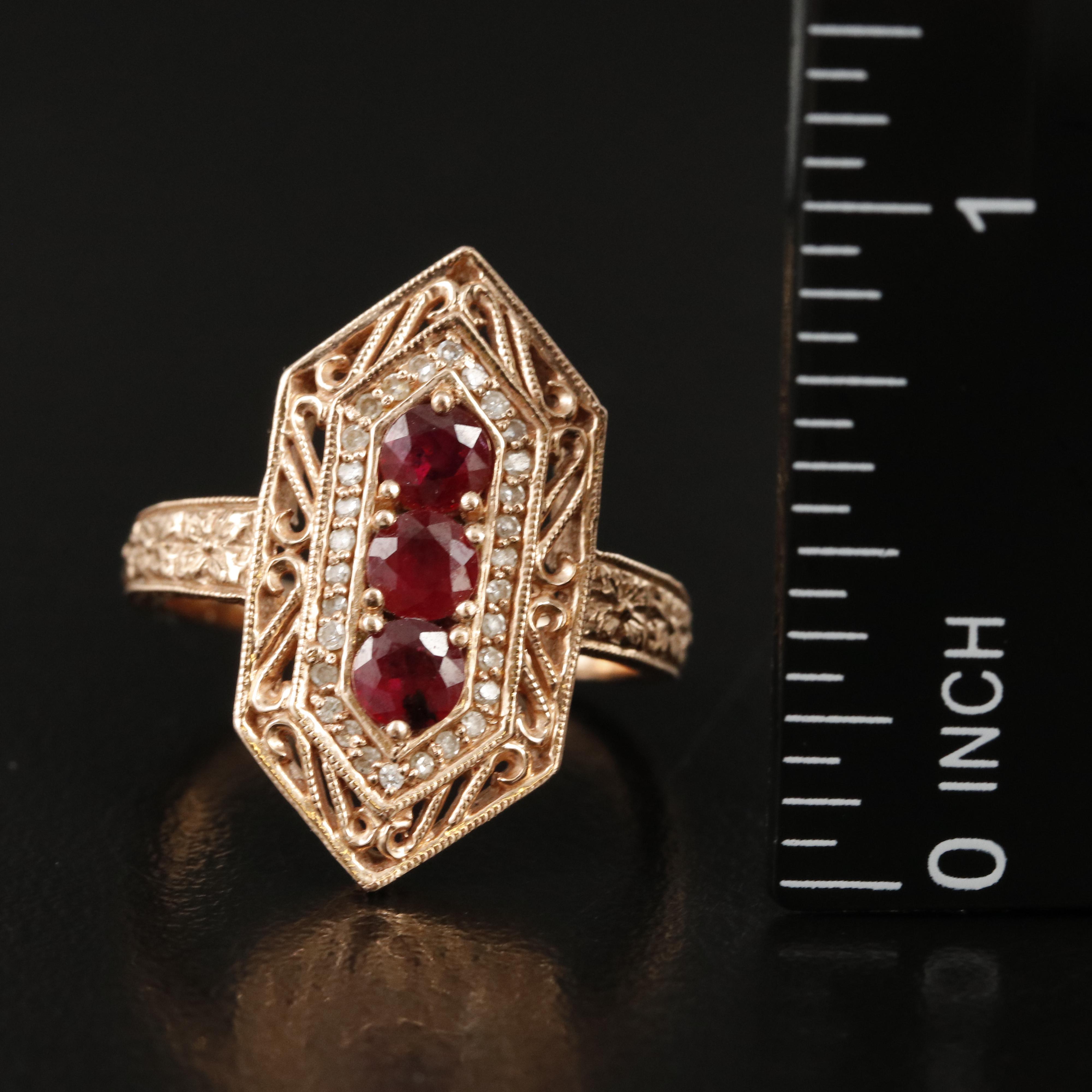 14K Rose Gold Ruby and Diamond Hexagonal Ring