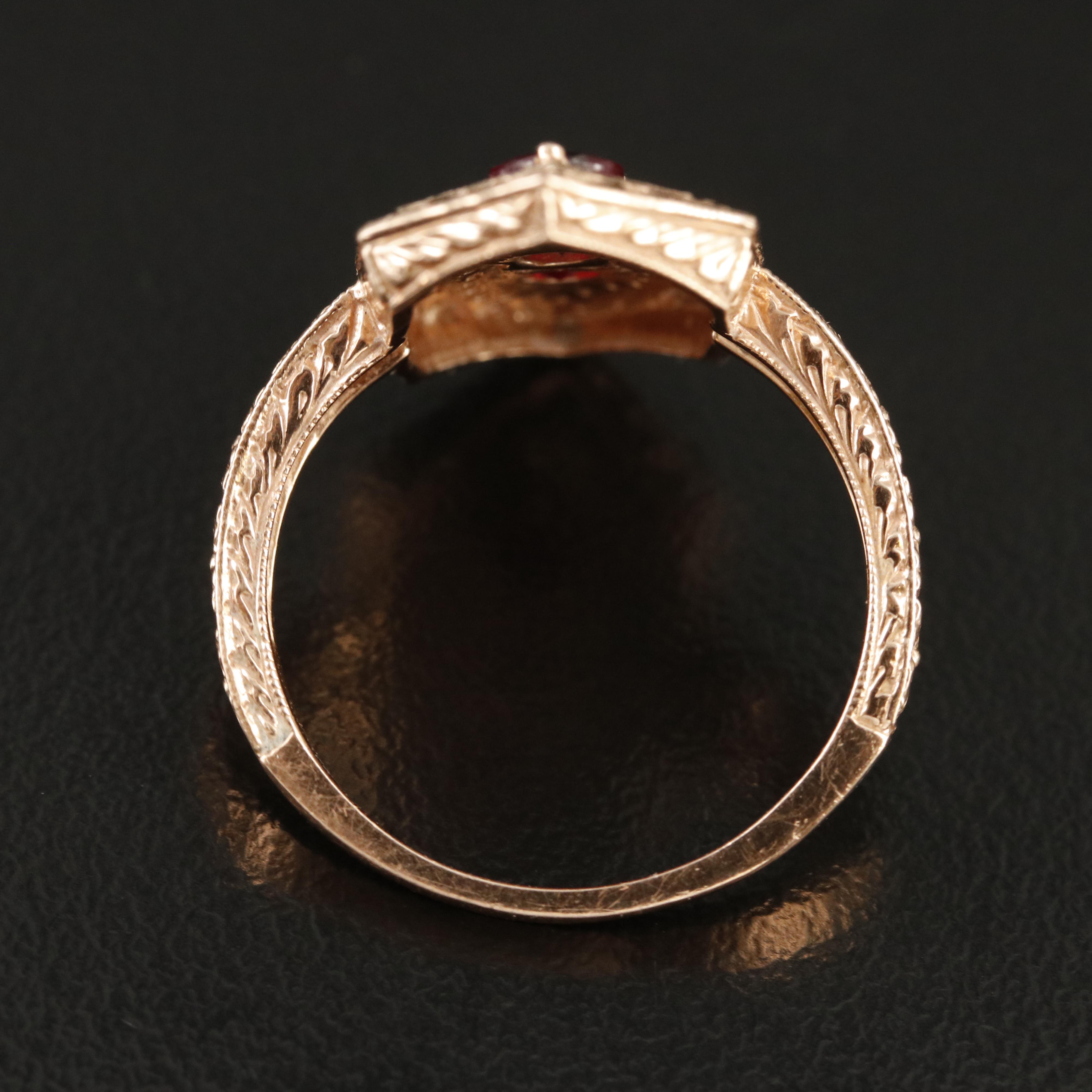 14K Rose Gold Ruby and Diamond Hexagonal Ring