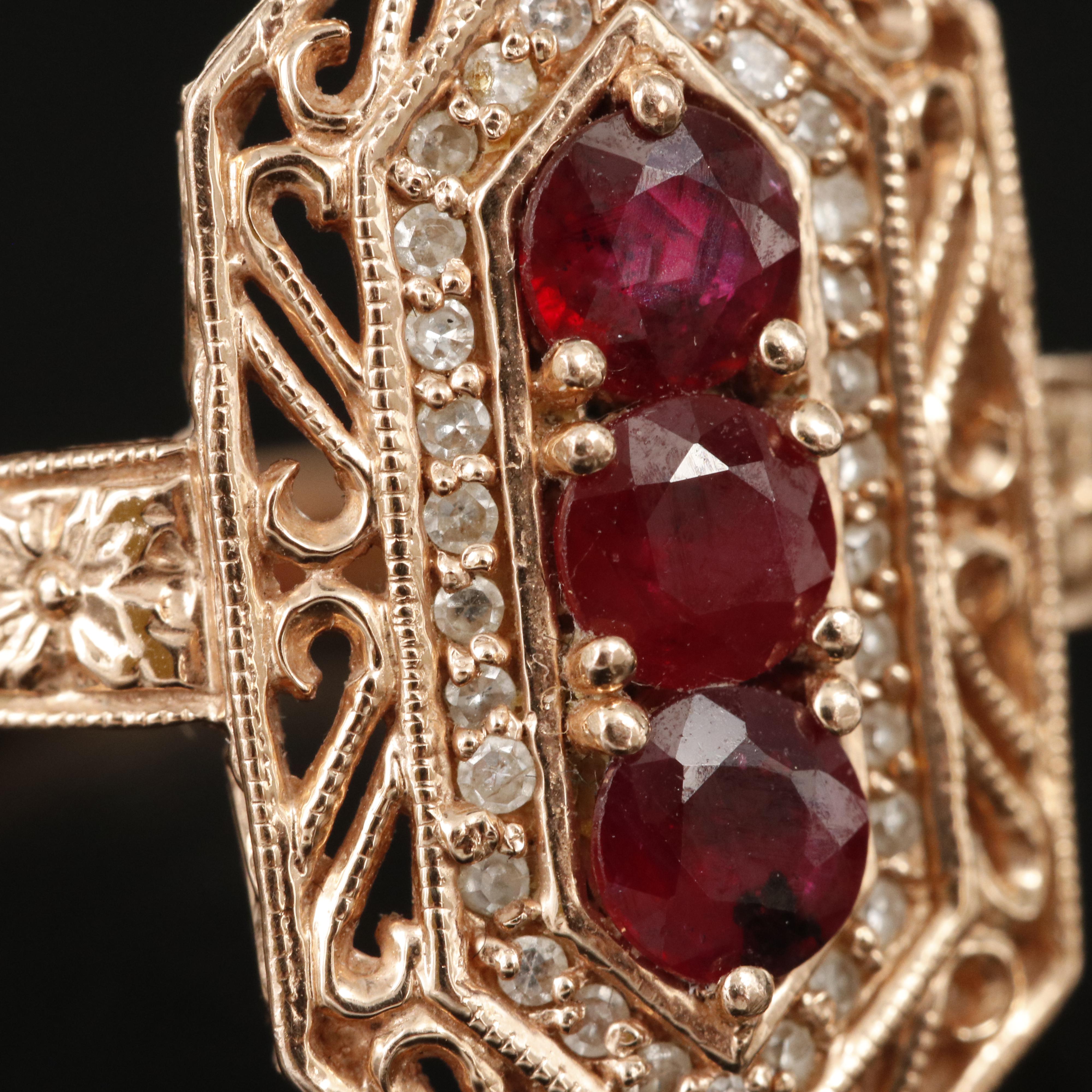 14K Rose Gold Ruby and Diamond Hexagonal Ring