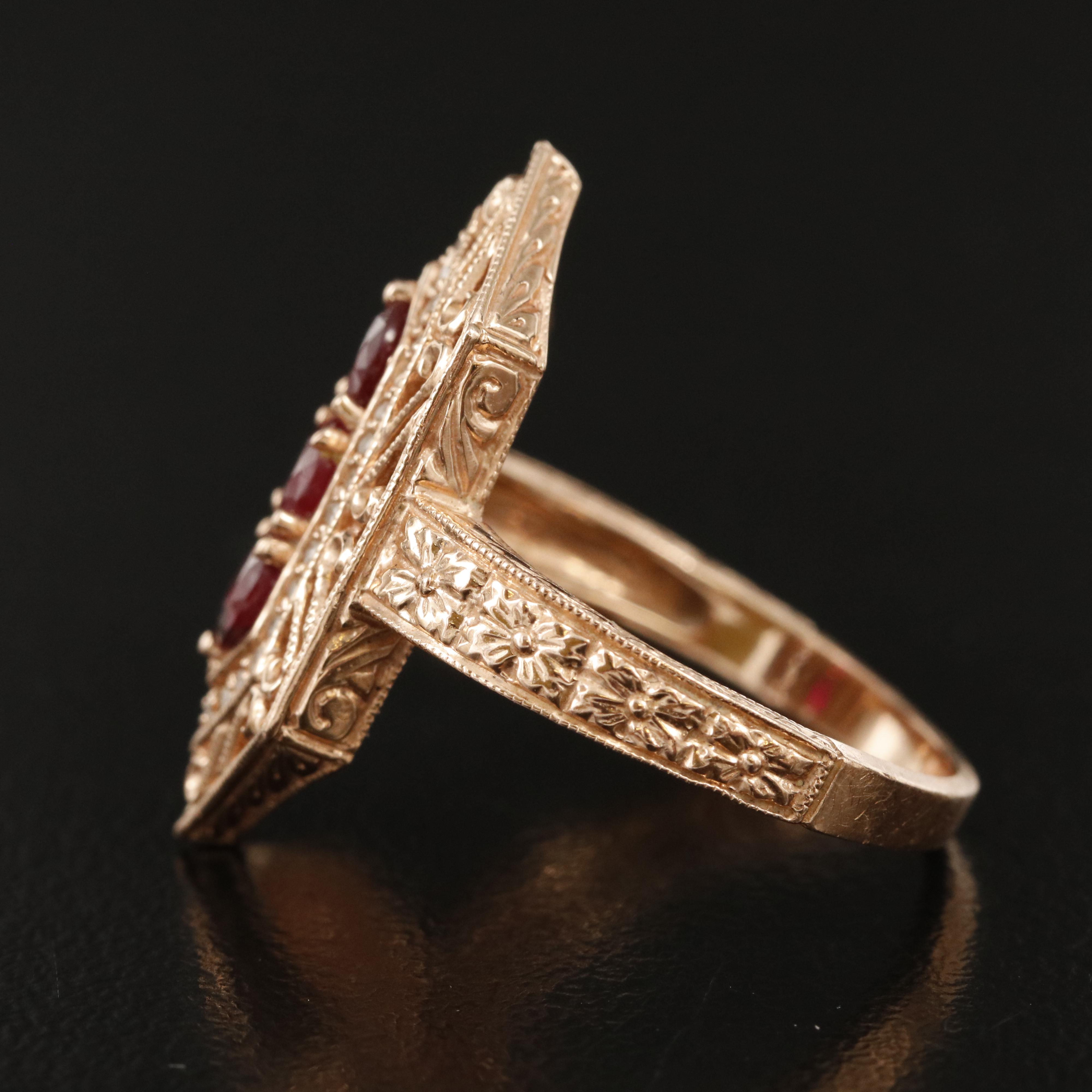 14K Rose Gold Ruby and Diamond Hexagonal Ring