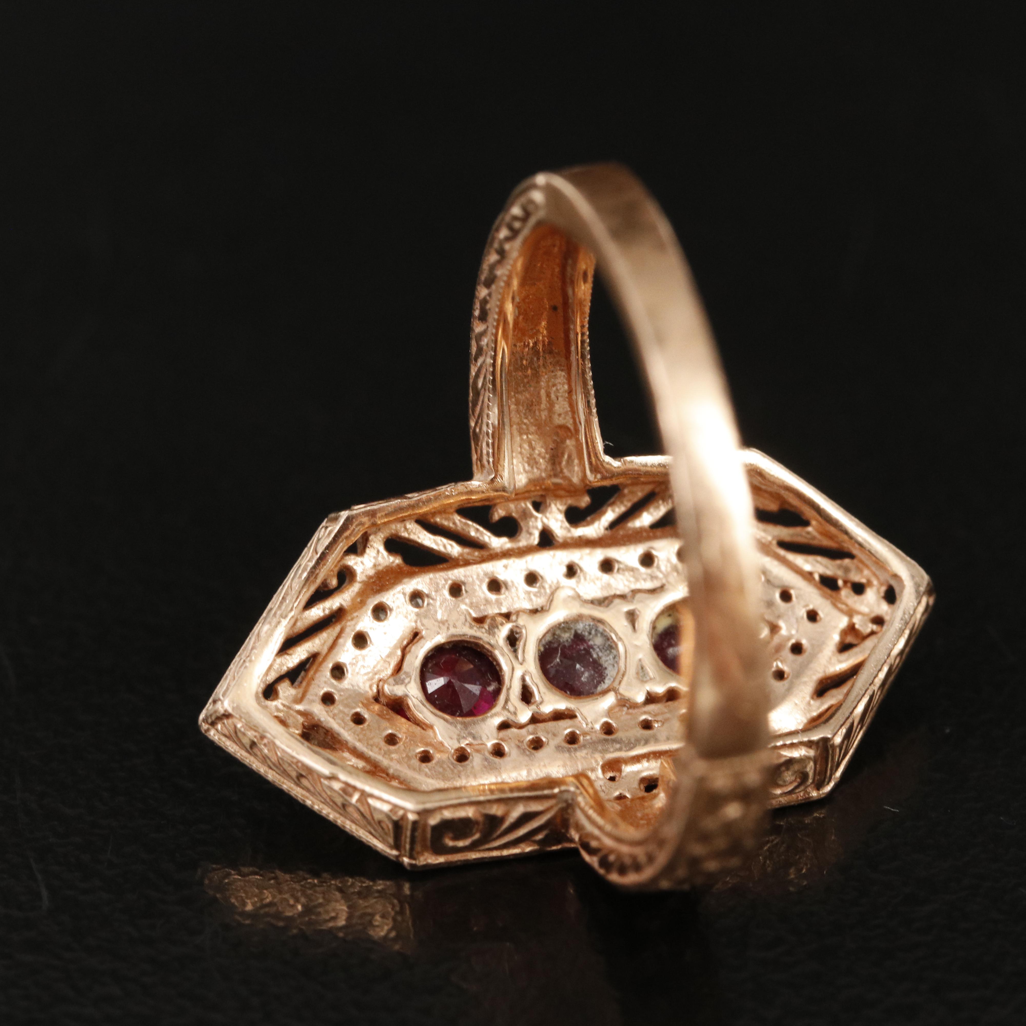14K Rose Gold Ruby and Diamond Hexagonal Ring