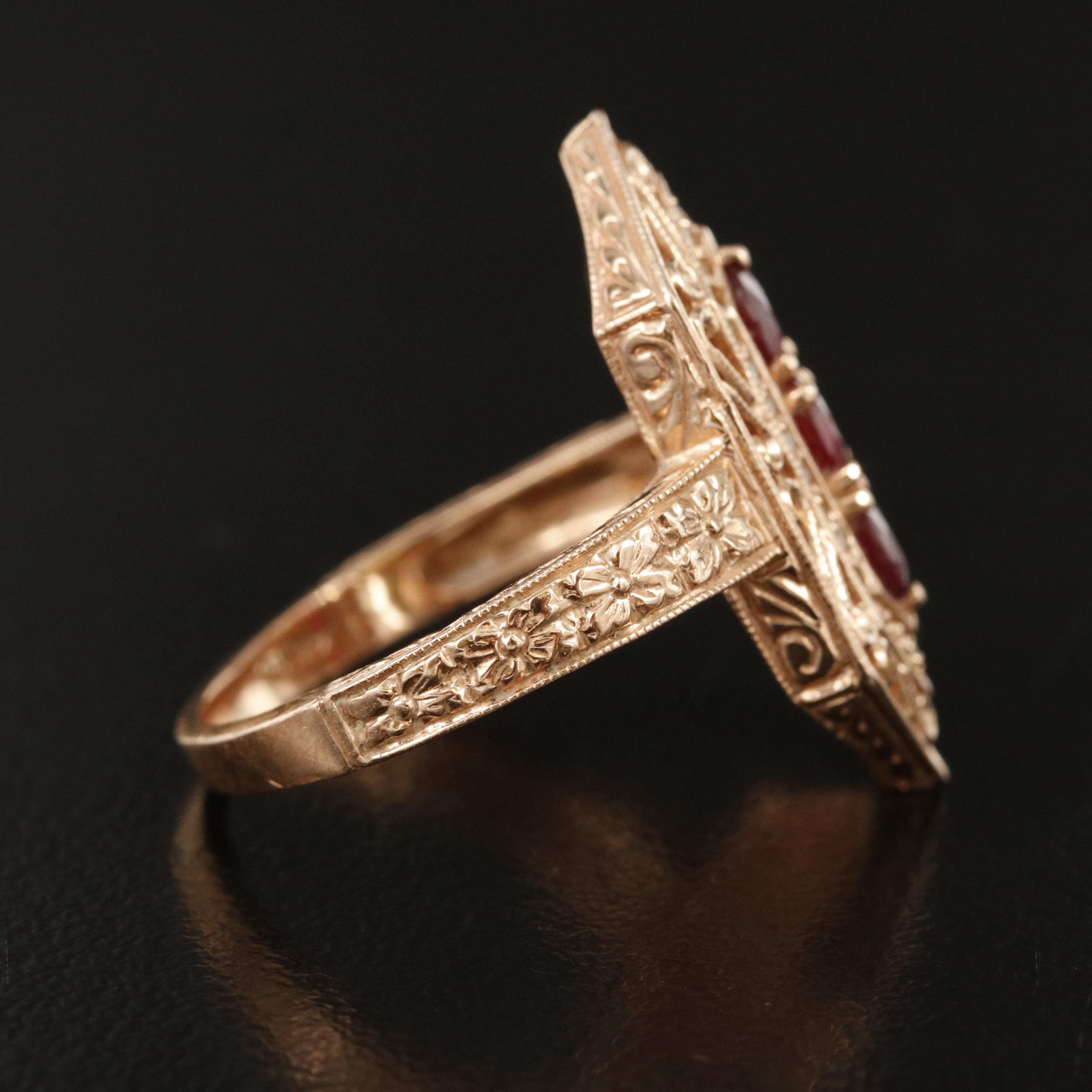 14K Rose Gold Ruby and Diamond Hexagonal Ring