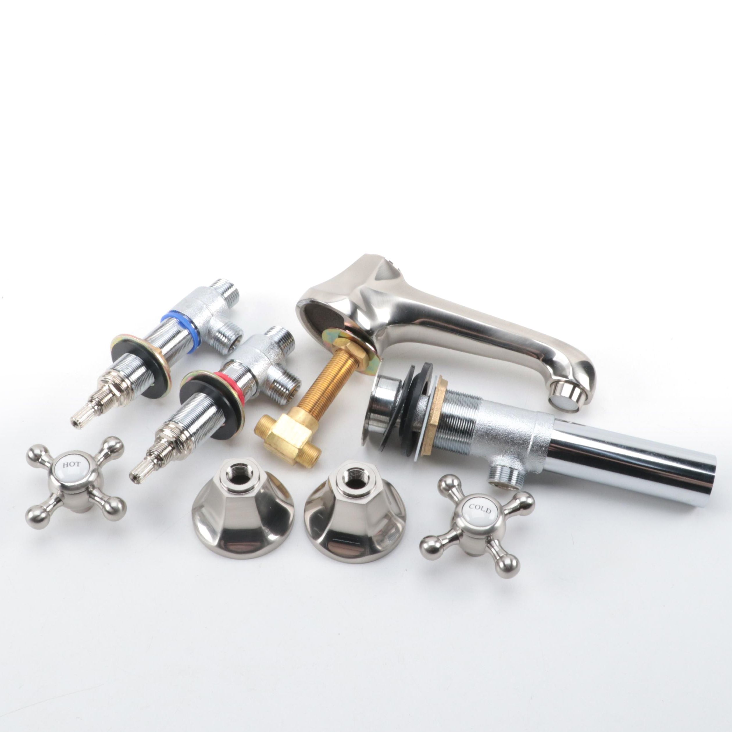 Brushed Nickel Finished Widespread Bathroom Faucet with Cross Handles