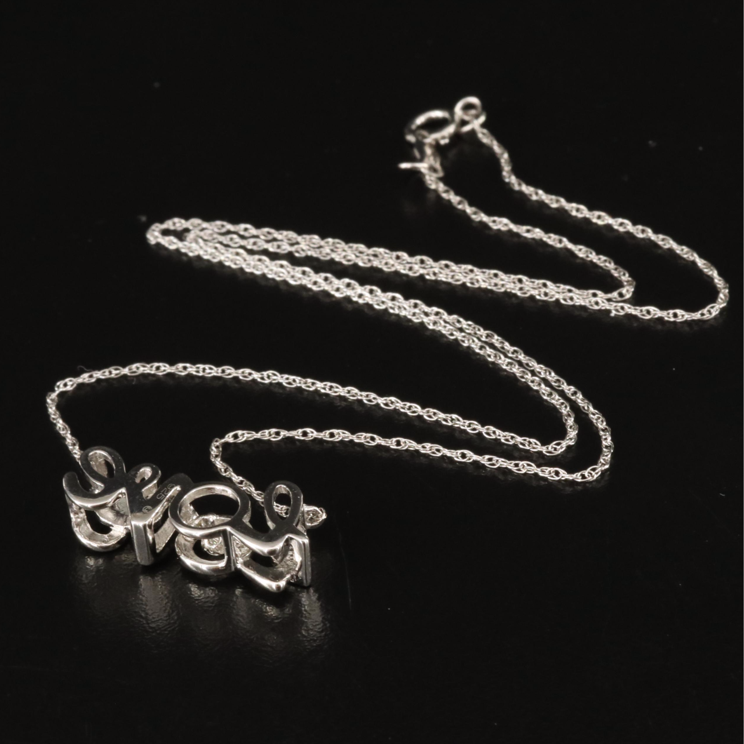 Sterling Diamond "Love" Necklace