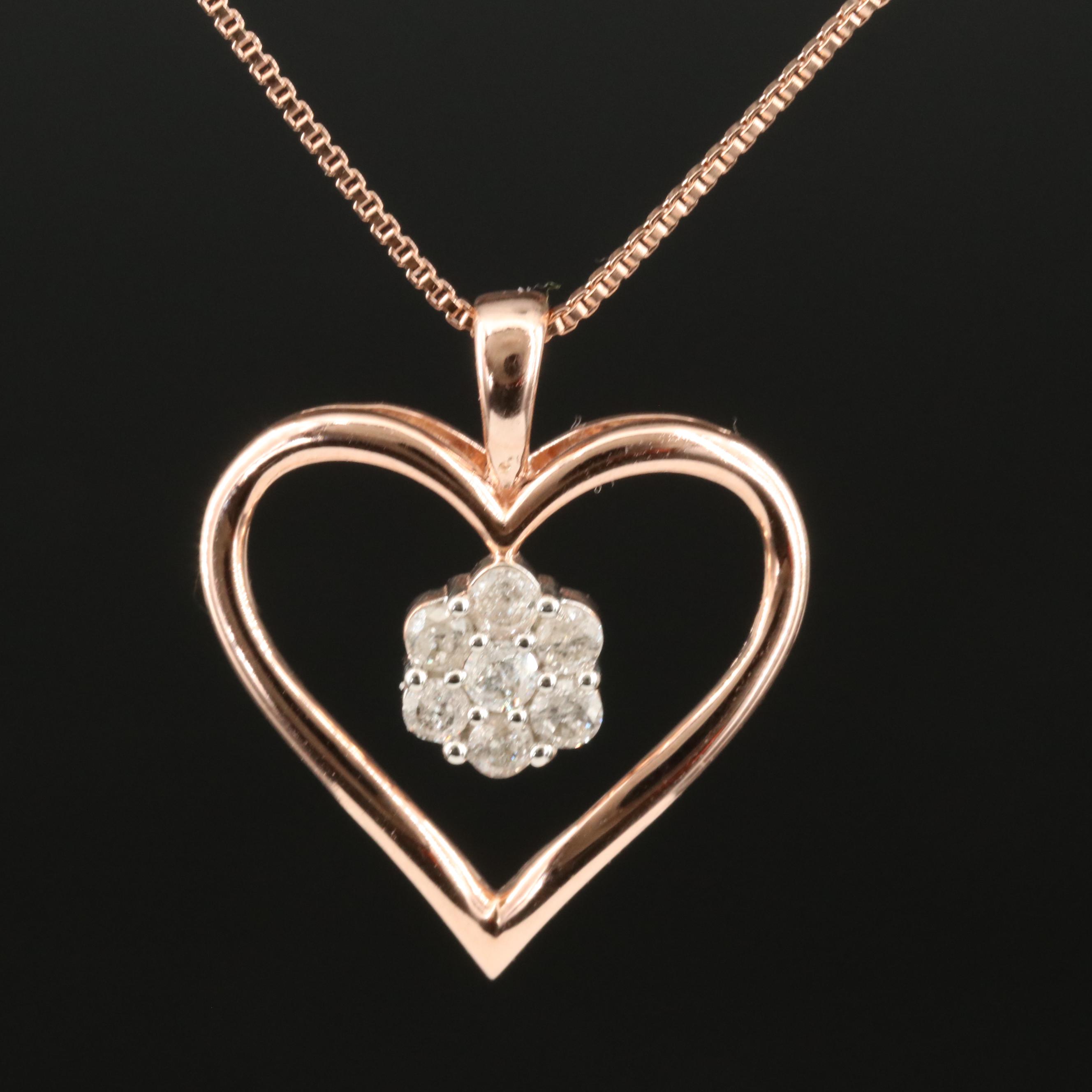 Sterling Diamond Heart Pendant Necklace