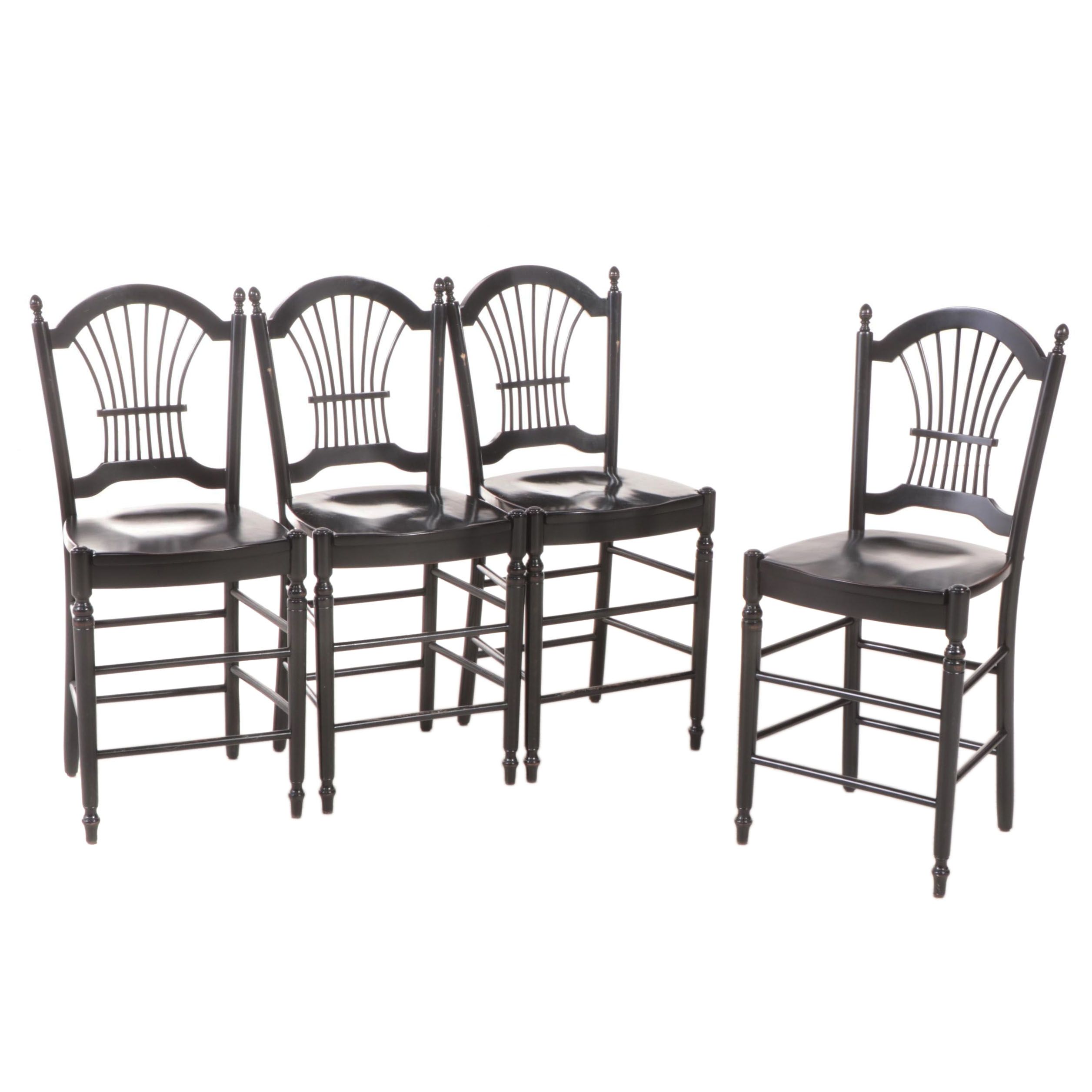 Four French Provincial Style Ebonized Counter Stools