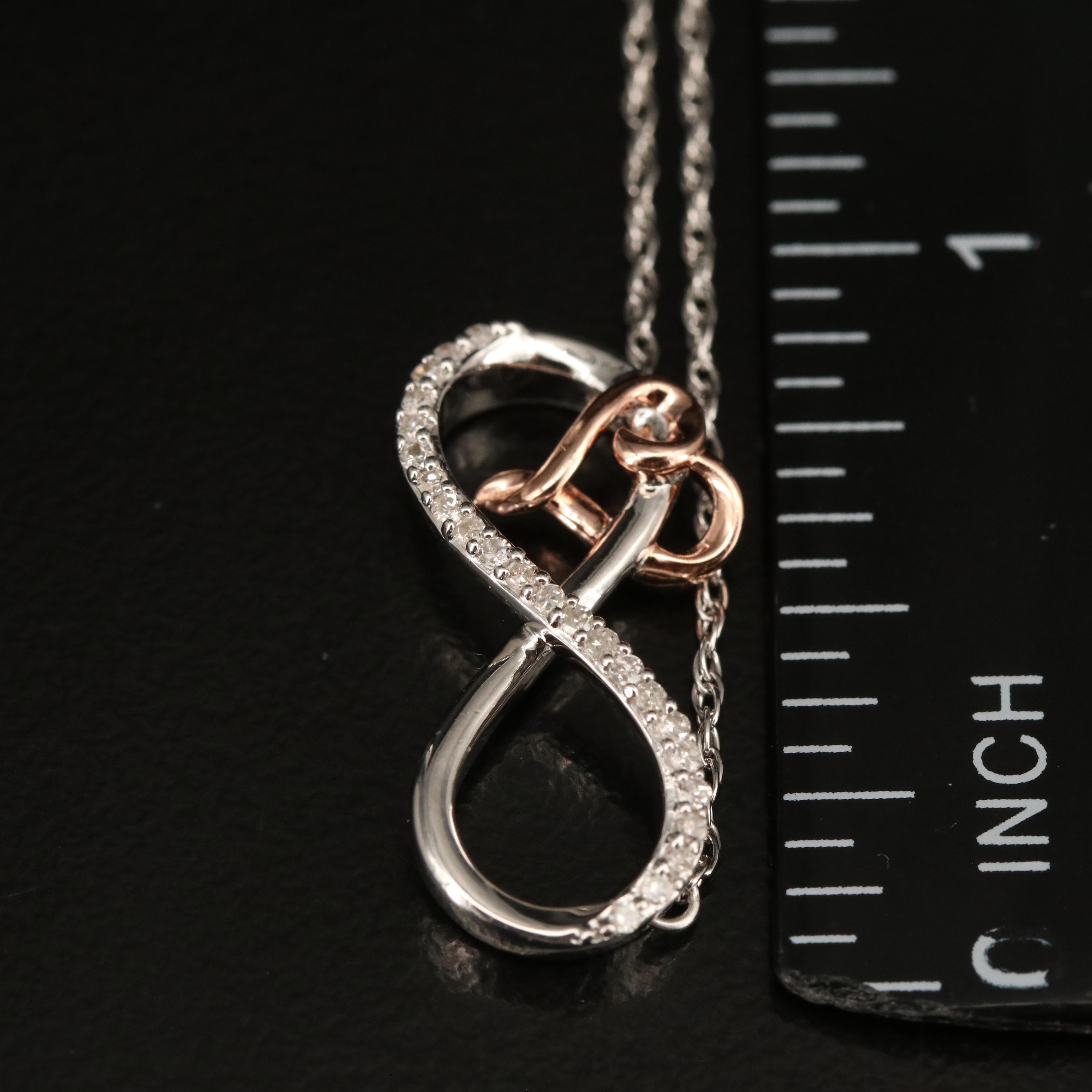 Sterling Diamond Infinity and Heart Pendant Necklace