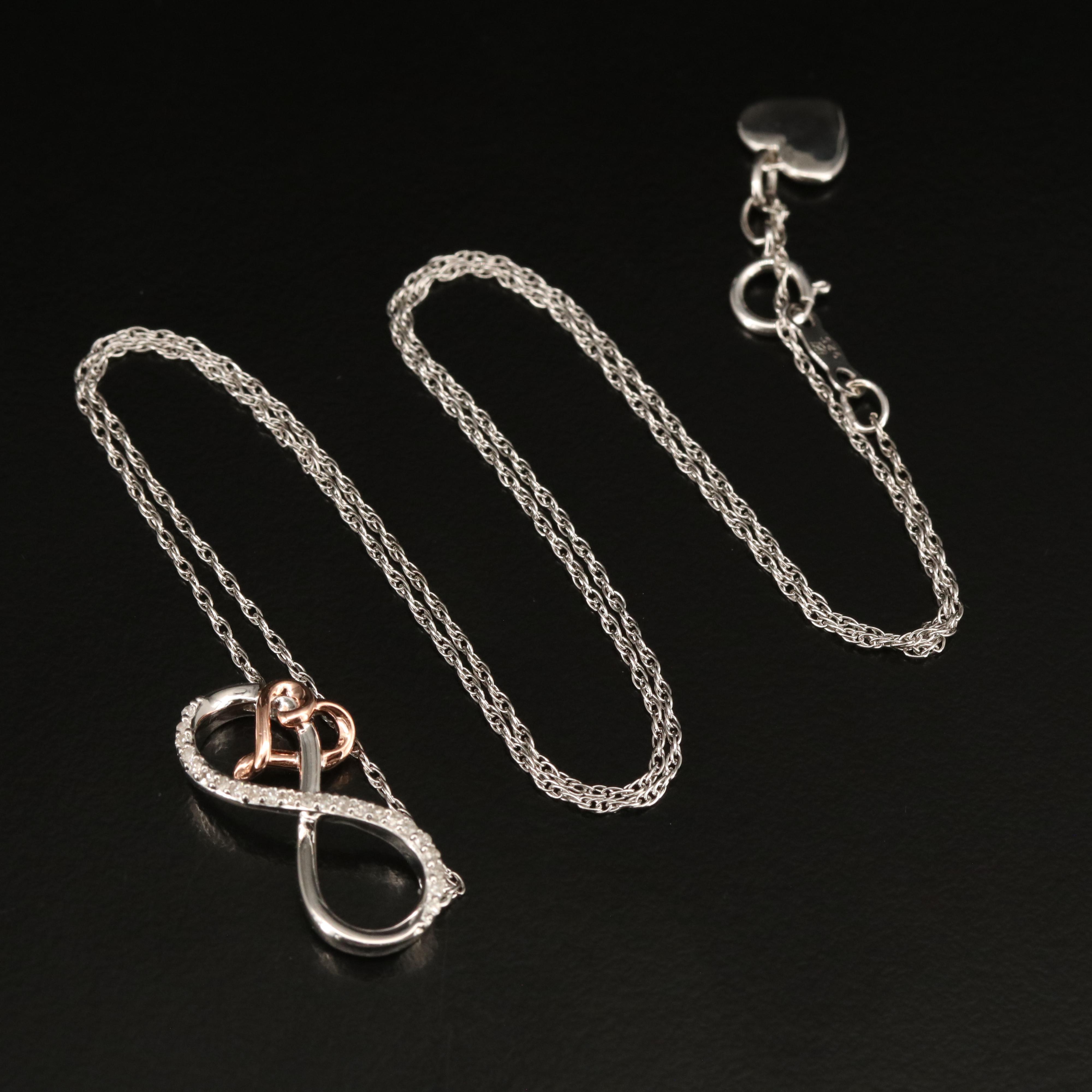 Sterling Diamond Infinity and Heart Pendant Necklace
