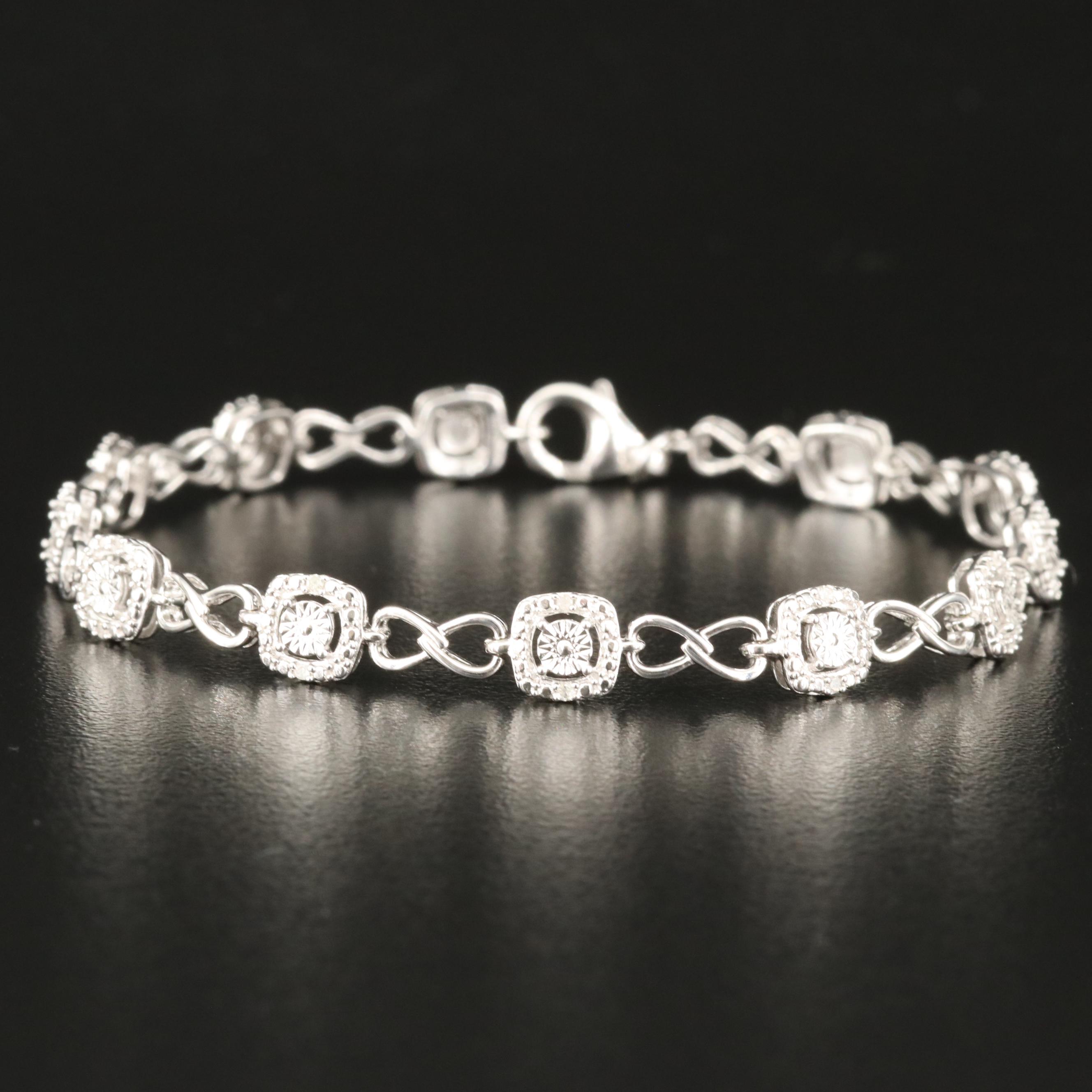 Sterling Diamond Fancy Link Bracelet