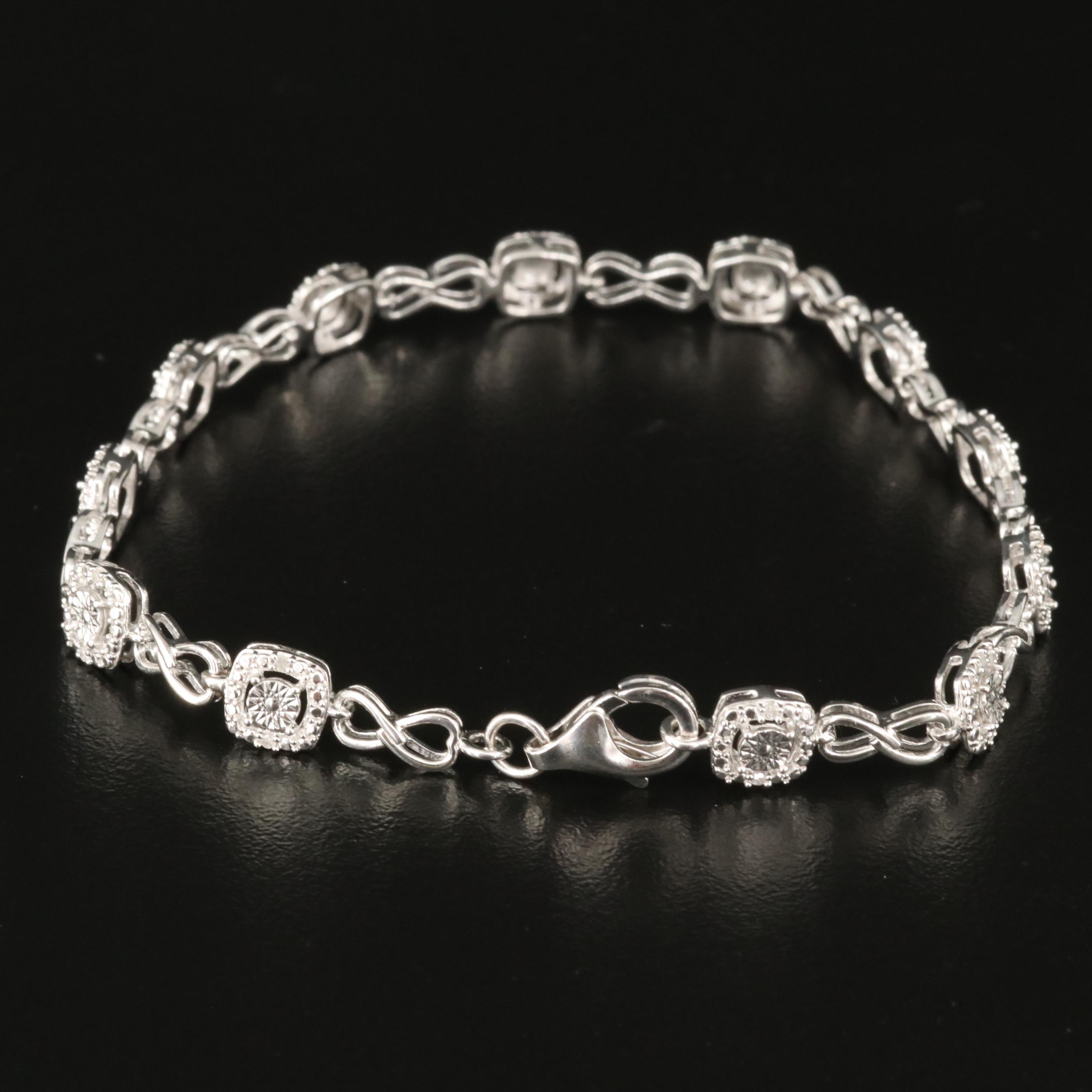 Sterling Diamond Fancy Link Bracelet