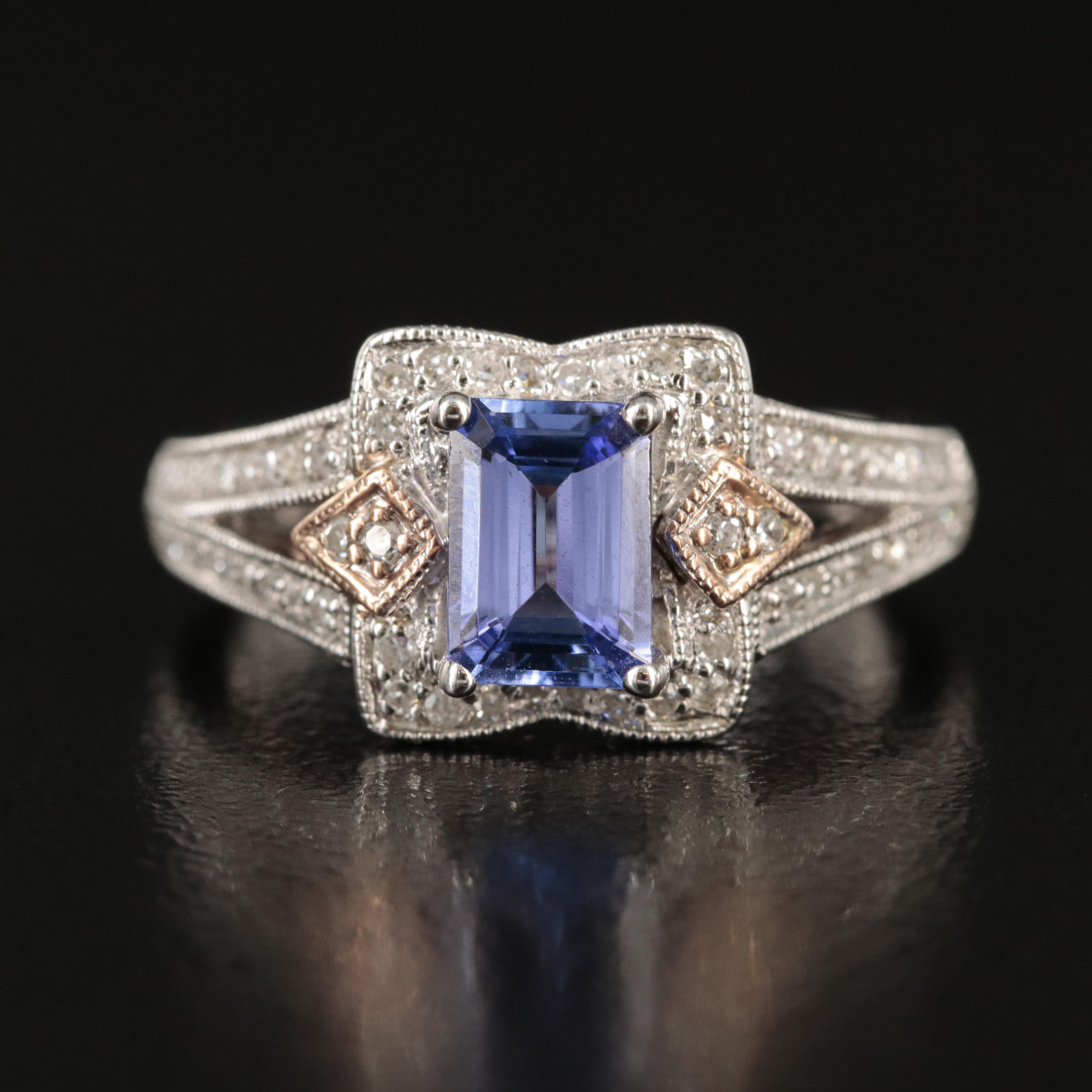 14K Tanzanite and Diamond Ring with Rose Gold Accents
