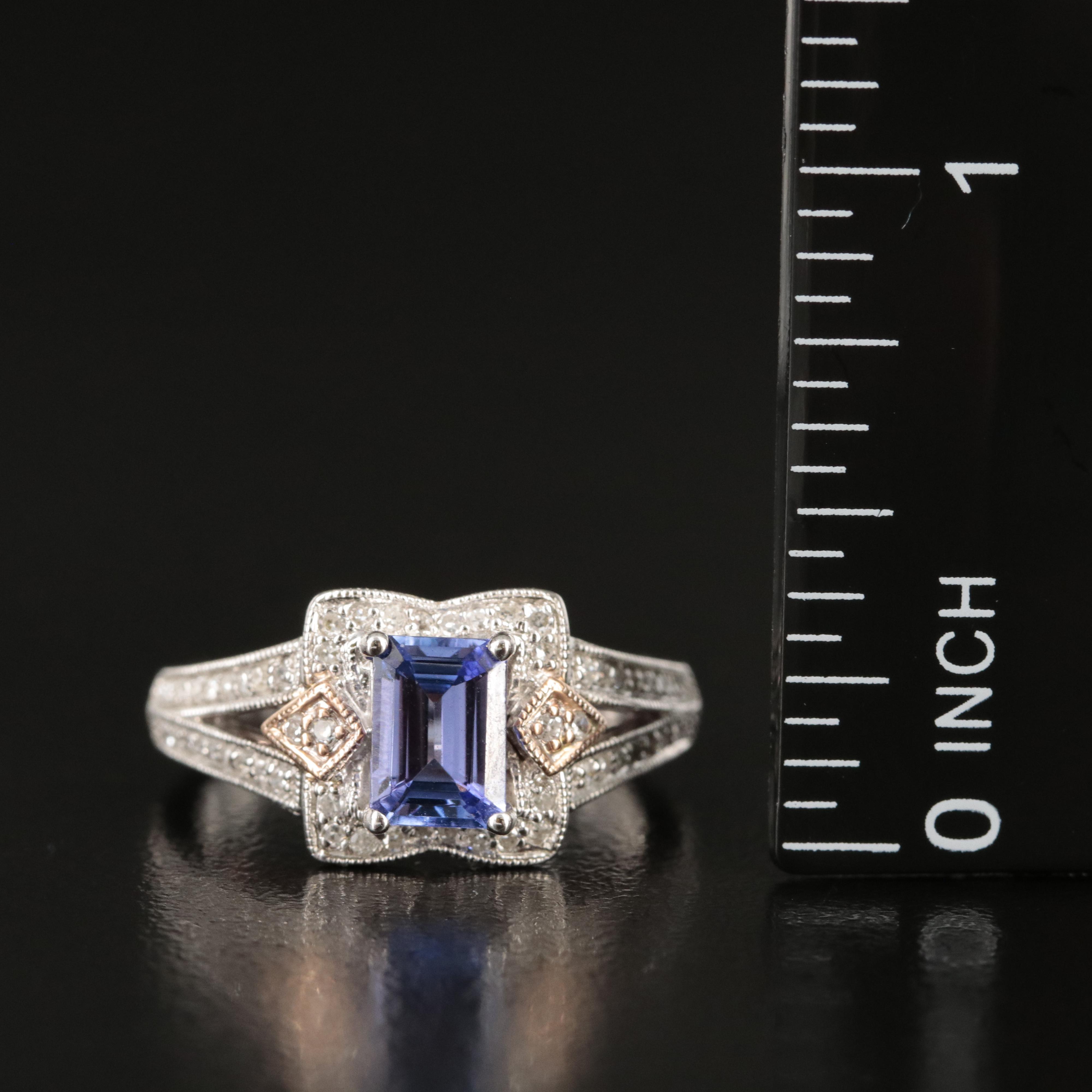 14K Tanzanite and Diamond Ring with Rose Gold Accents